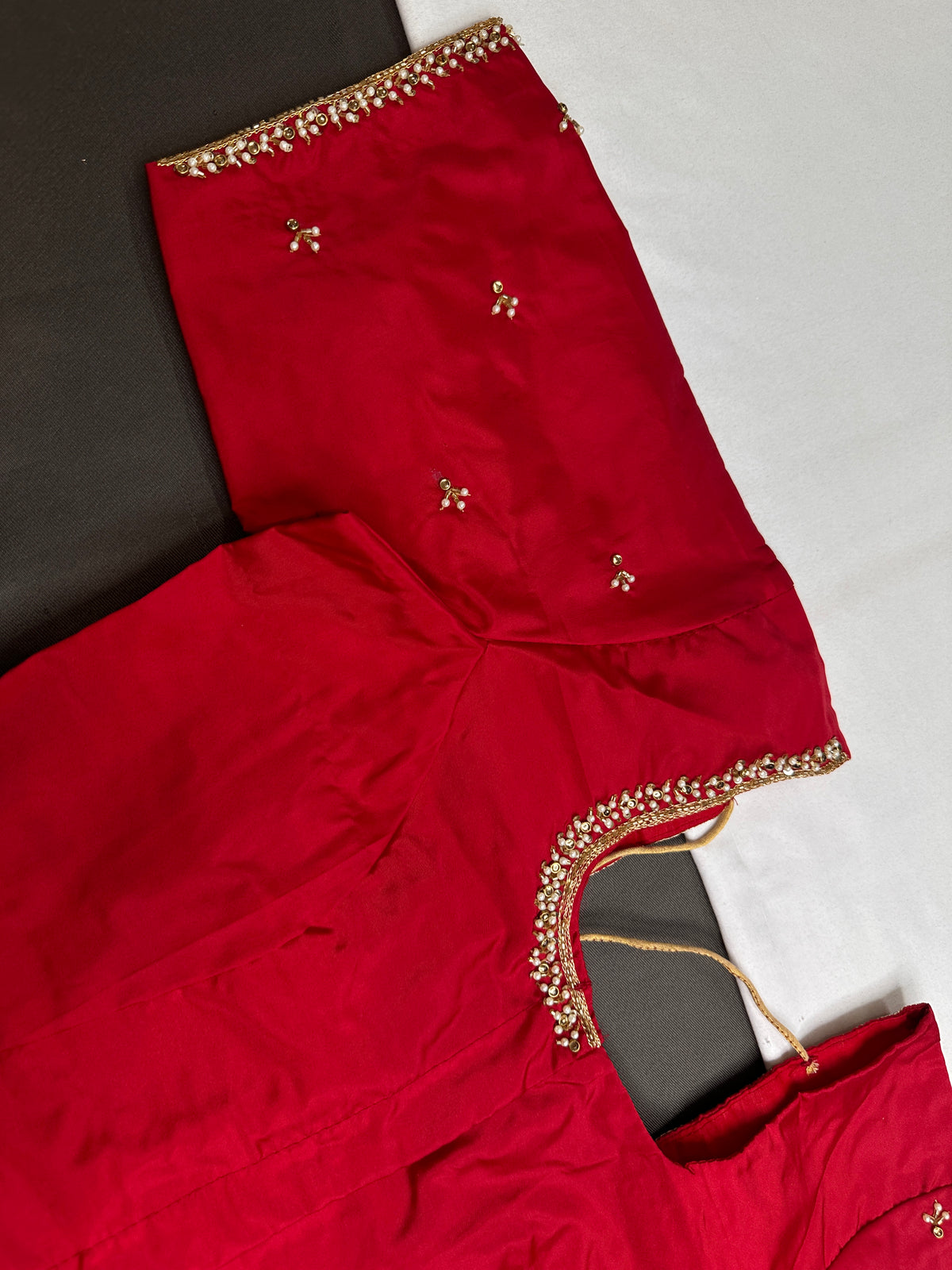 Red Pattu Silk Elegant Maggam Aari Blouse - BL000806