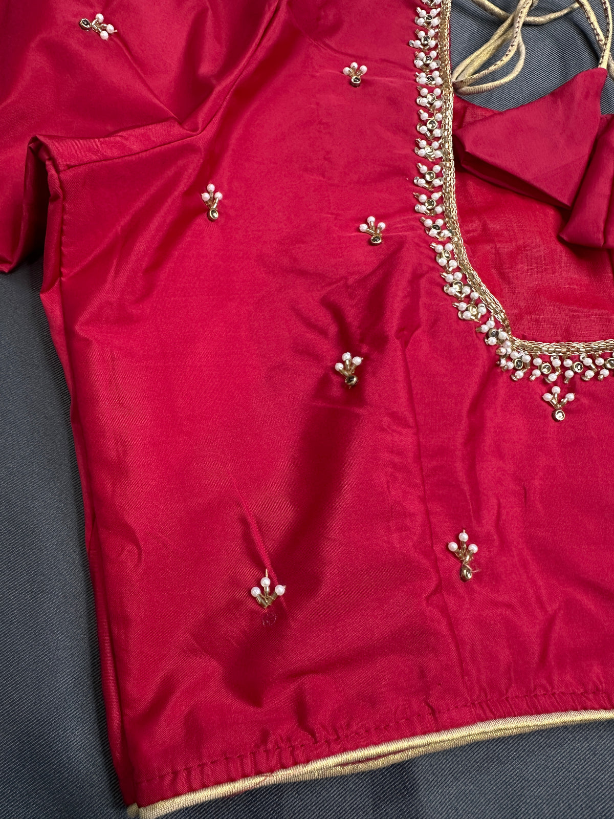 Red Pattu Silk Elegant Maggam Aari Blouse - BL000806