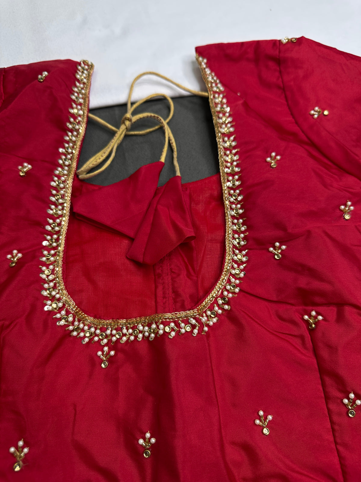Red Pattu Silk Elegant Maggam Aari Blouse - BL000806