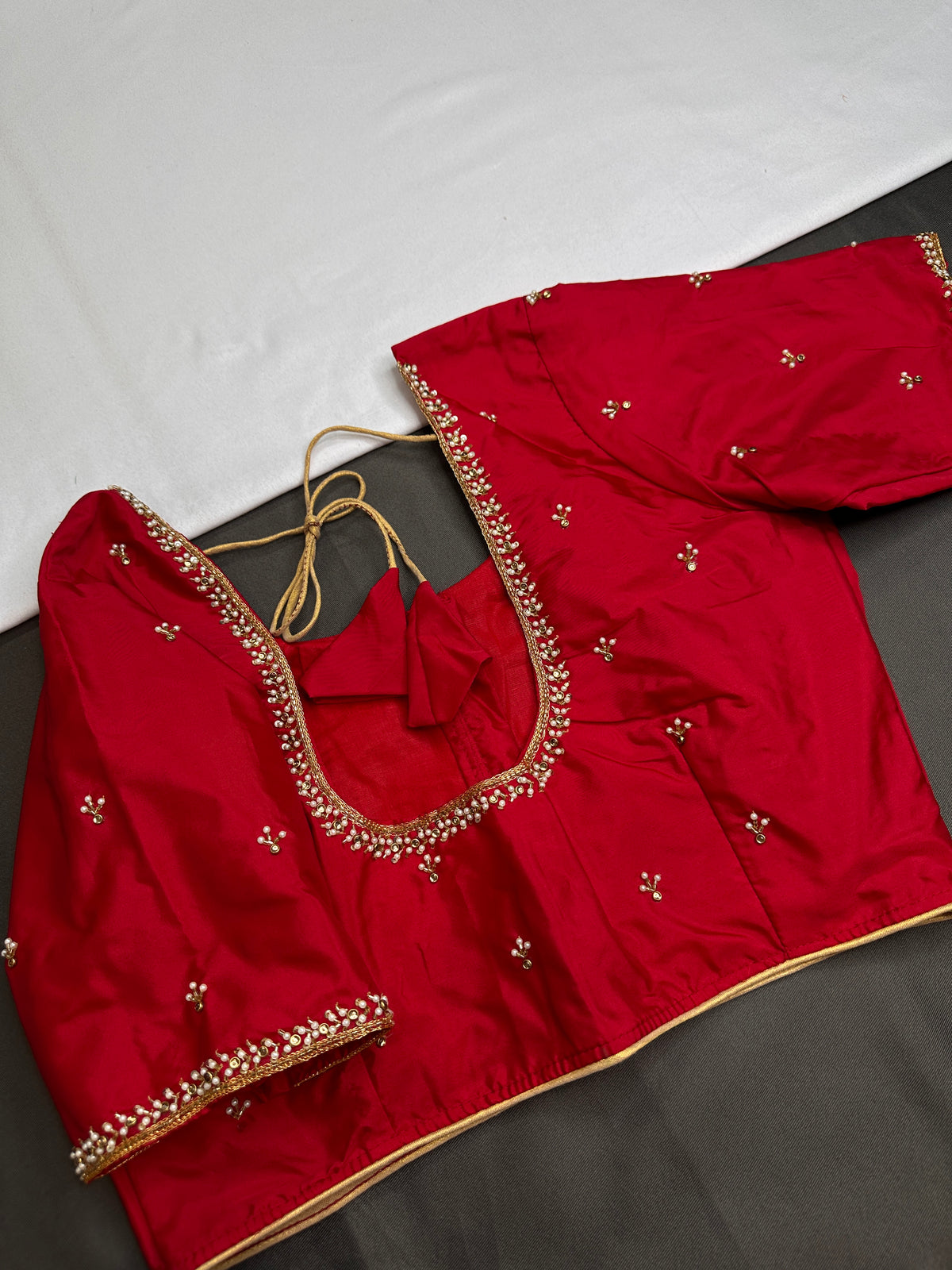 Red Pattu Silk Elegant Maggam Aari Blouse - BL000806