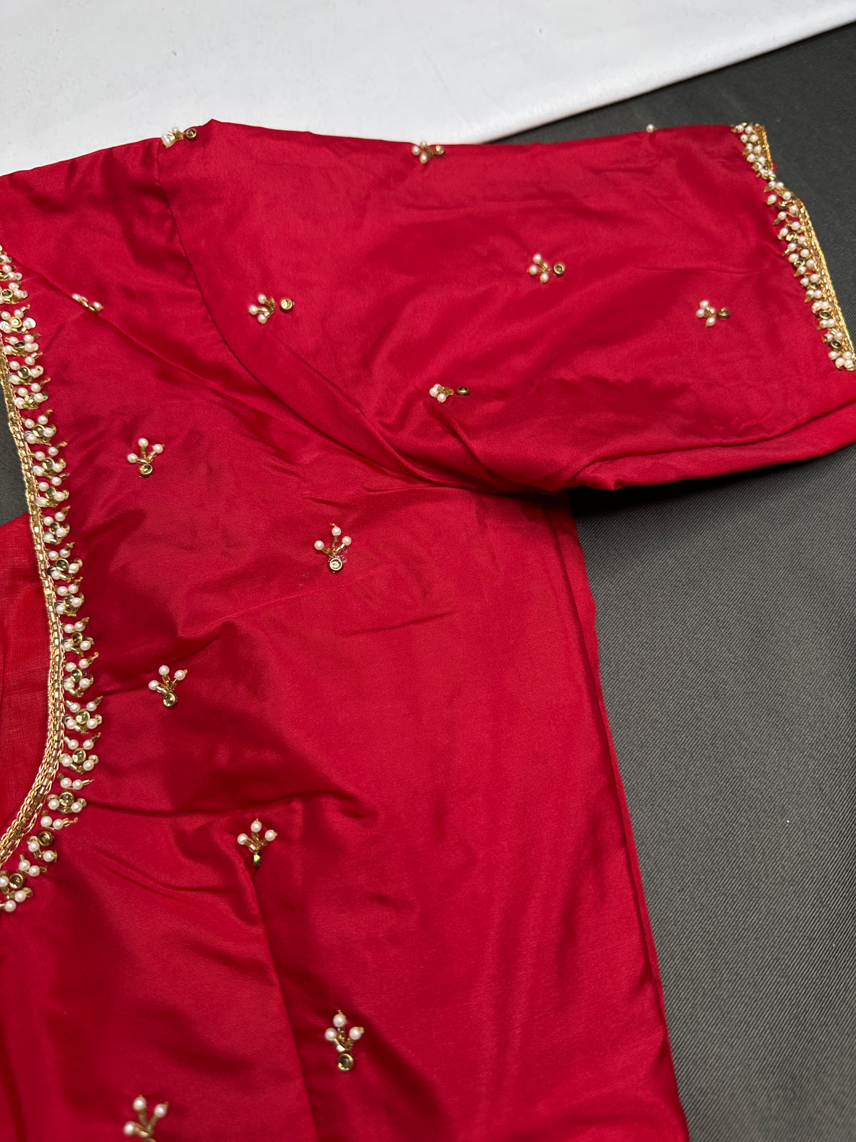 Red Pattu Silk Elegant Maggam Aari Blouse - BL000806