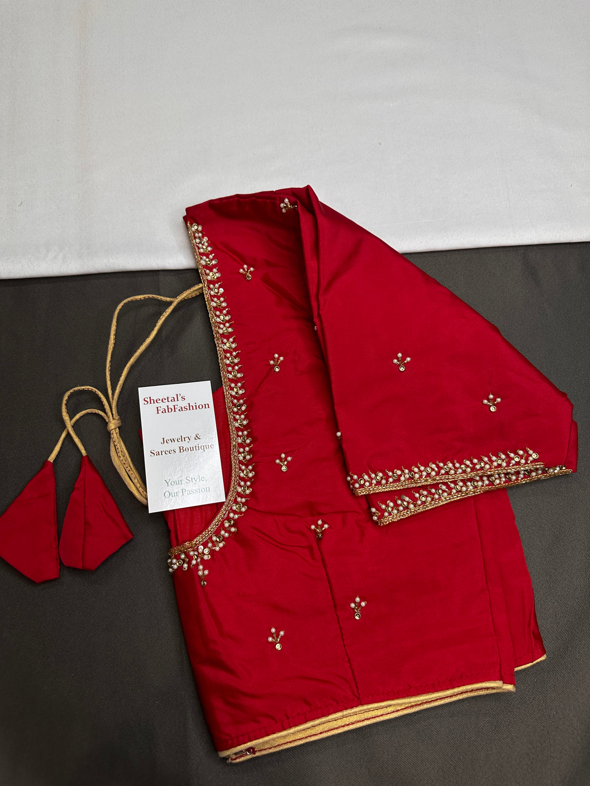 Red Pattu Silk Elegant Maggam Aari Blouse - BL000806
