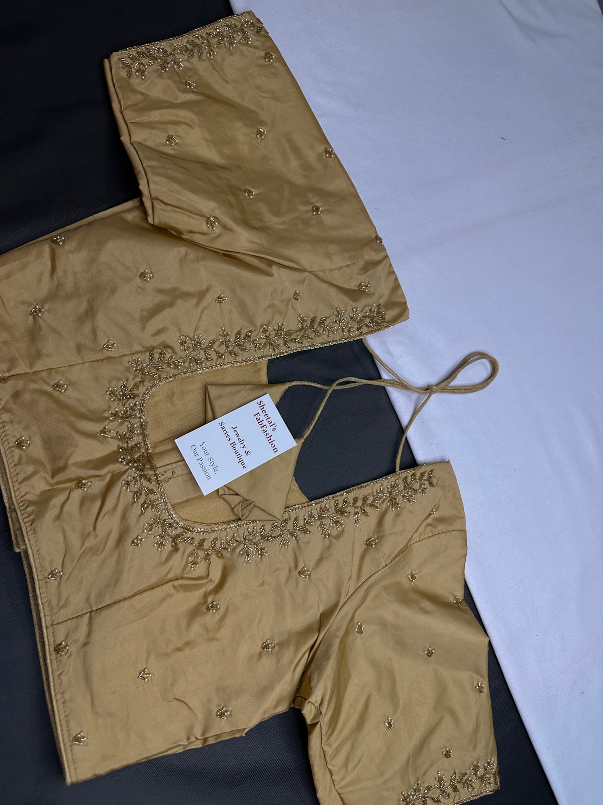 Beige Cream Pattu Silk Elegant Maggam Aari Blouse - BL000807