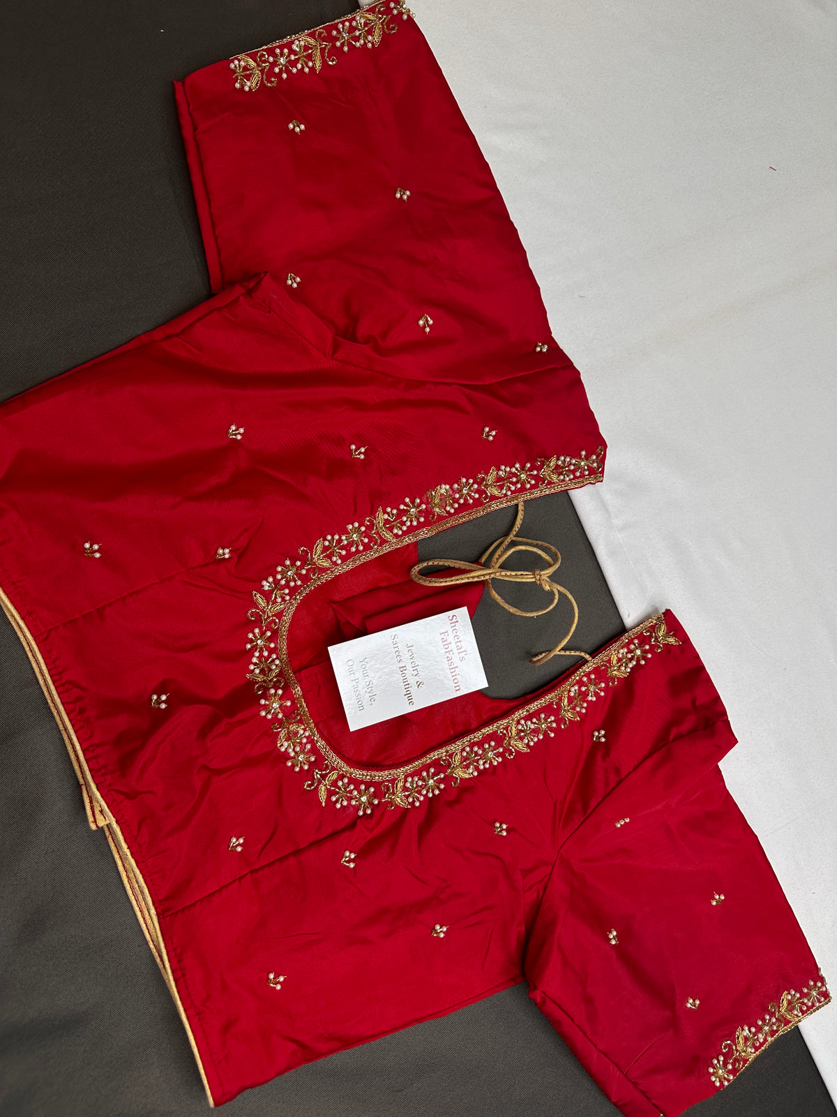Red Pattu Silk Elegant Maggam Aari Blouse - BL000809