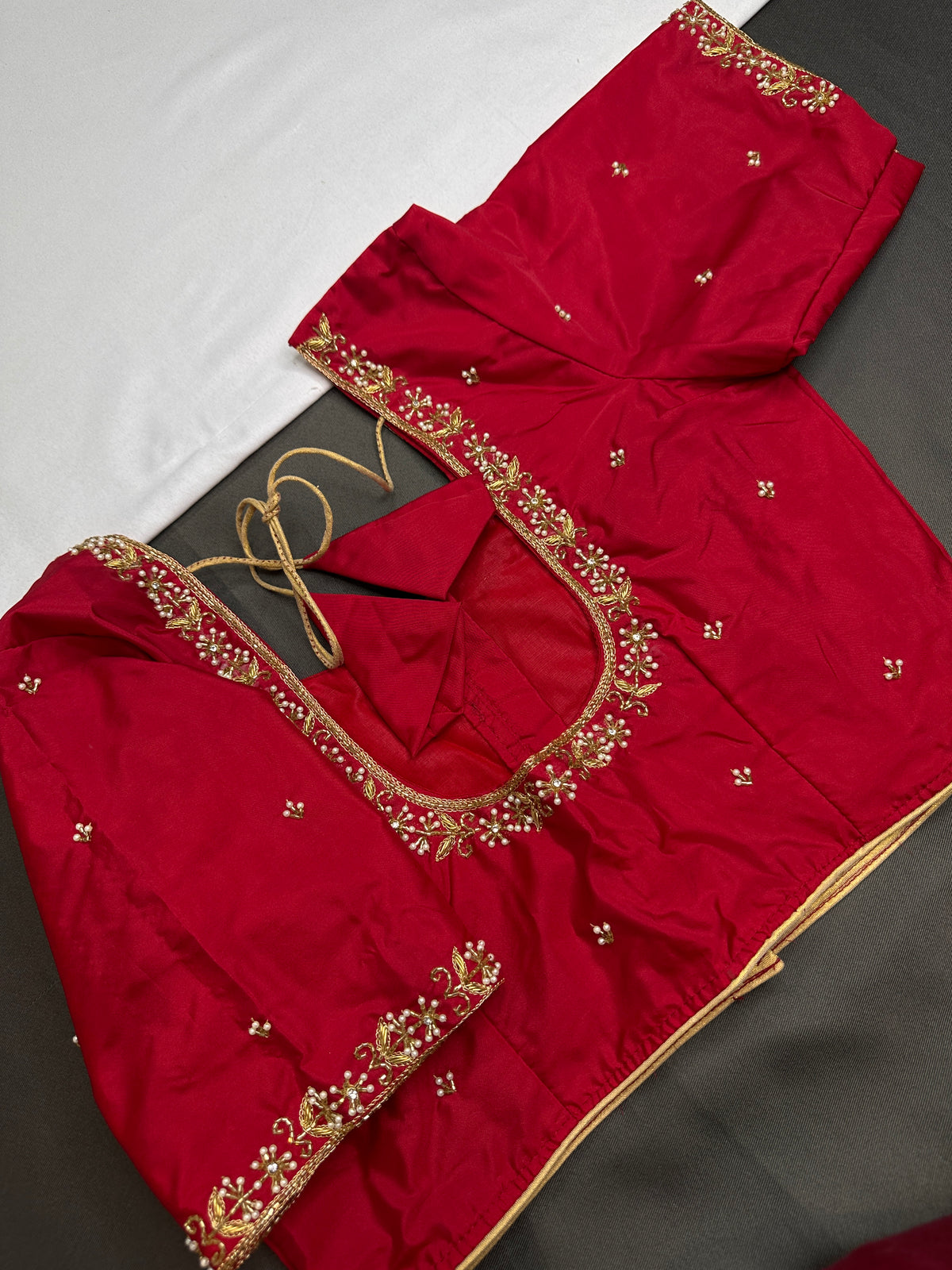 Red Pattu Silk Elegant Maggam Aari Blouse - BL000809