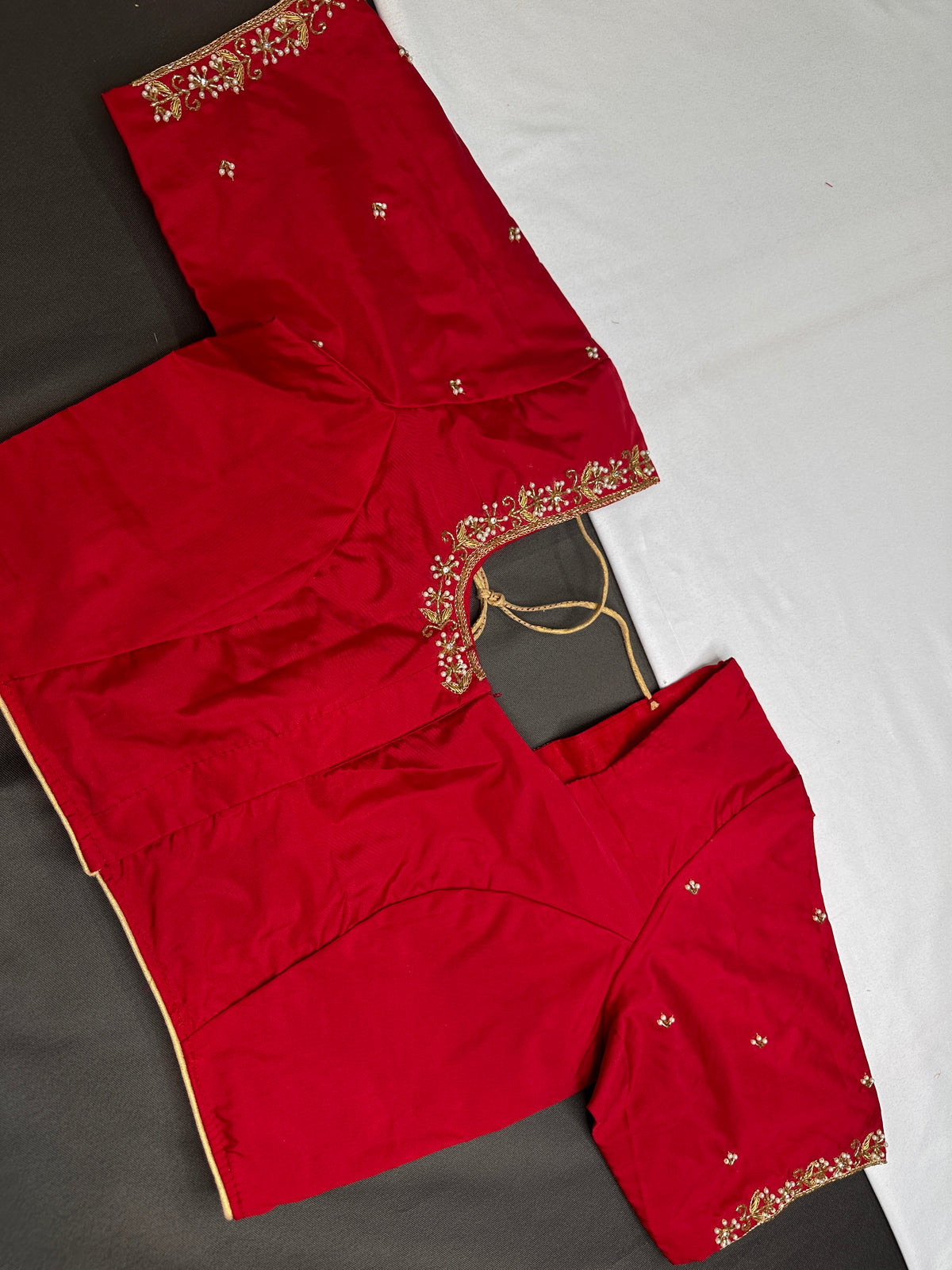 Red Pattu Silk Elegant Maggam Aari Blouse - BL000809
