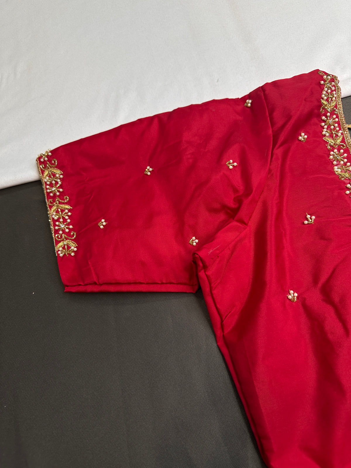 Red Pattu Silk Elegant Maggam Aari Blouse - BL000809