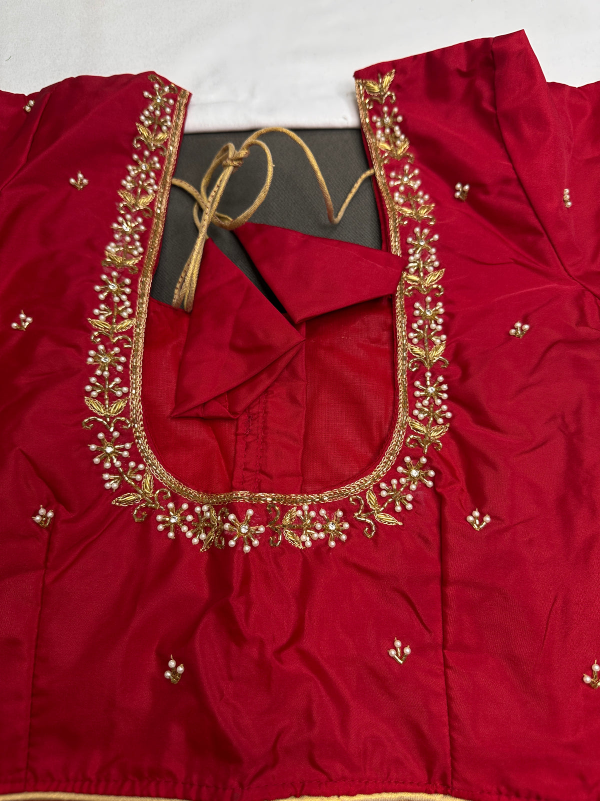 Red Pattu Silk Elegant Maggam Aari Blouse - BL000809