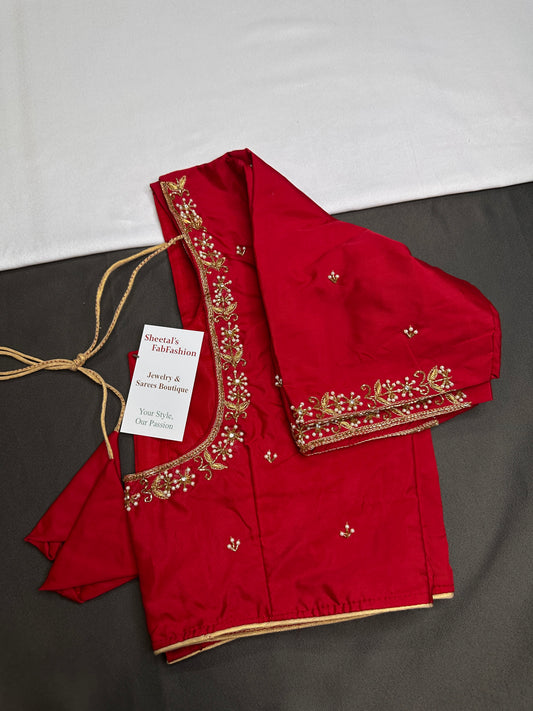 Red Pattu Silk Elegant Maggam Aari Blouse - BL000809