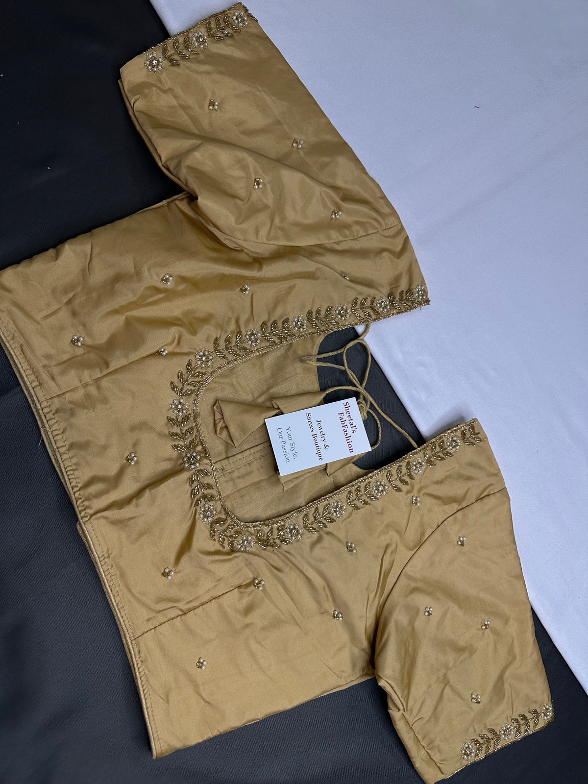Beige Cream Pattu Silk Elegant Maggam Aari Blouse - BL000810