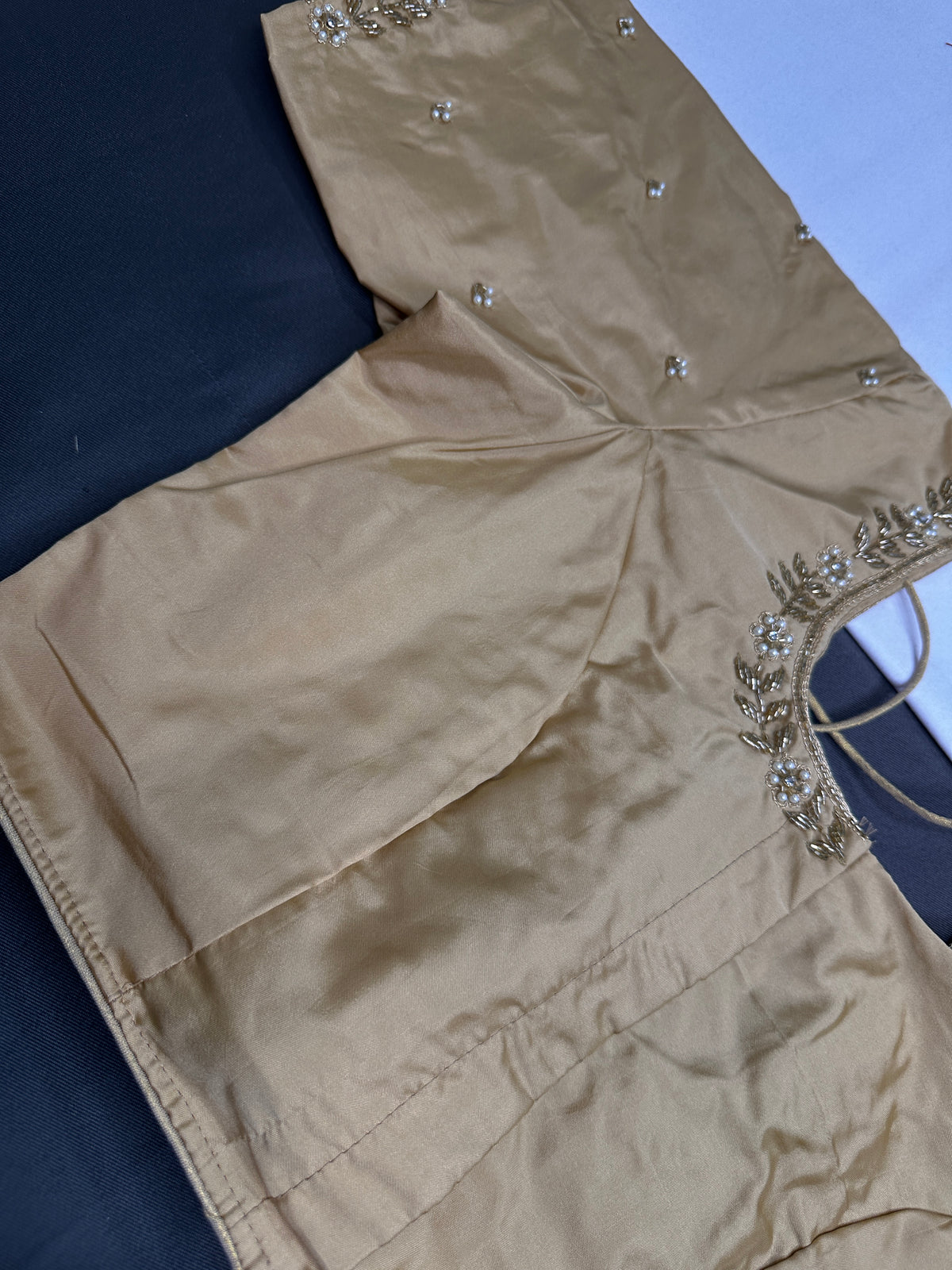 Beige Cream Pattu Silk Elegant Maggam Aari Blouse - BL000810