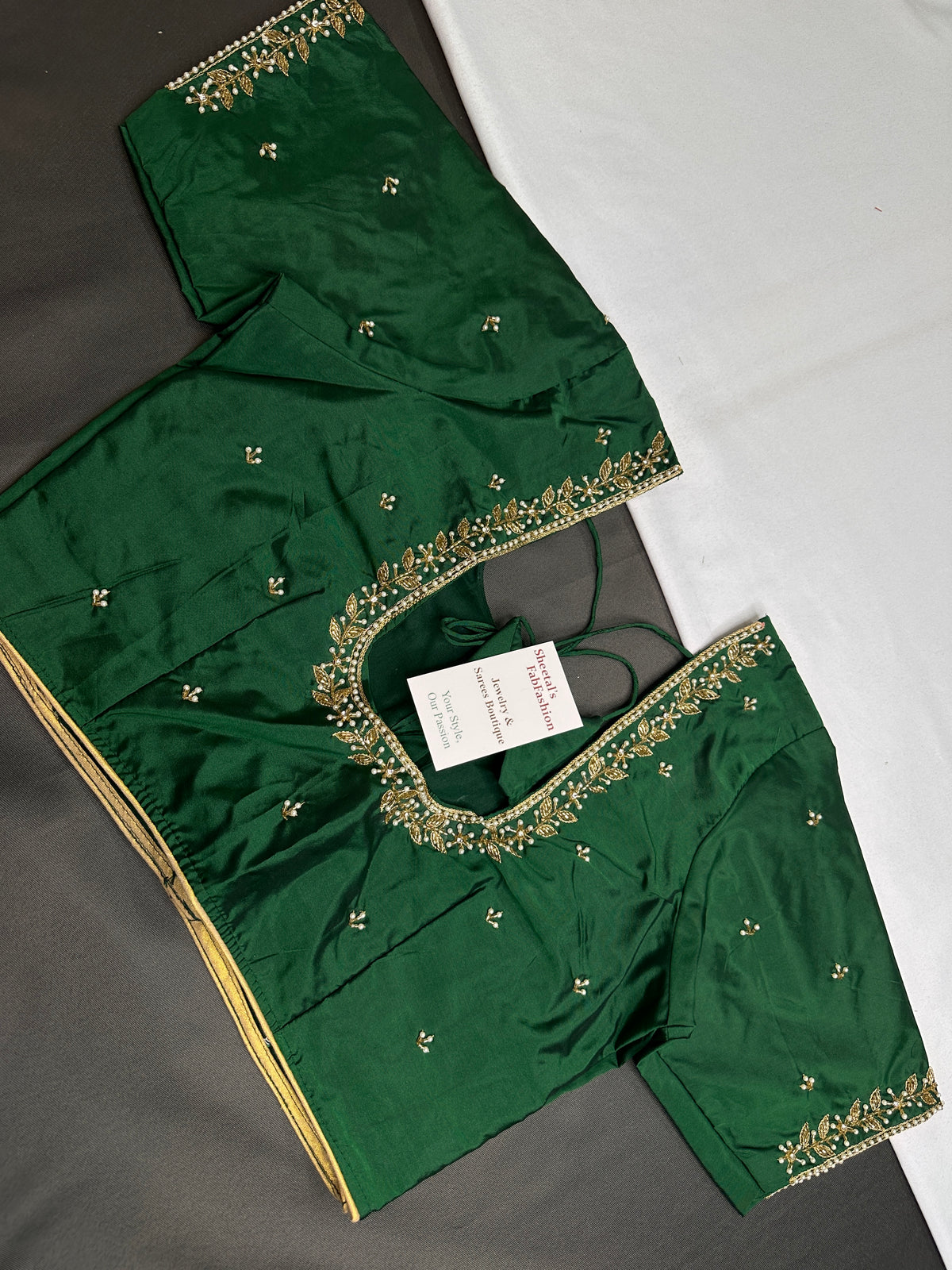 Green Pattu Silk Elegant Maggam Aari Blouse - BL000811