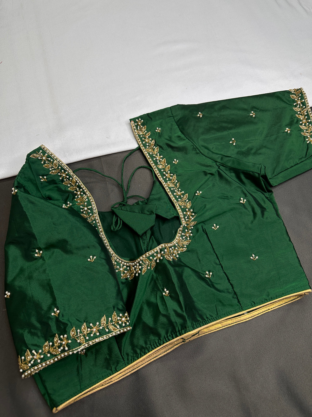 Green Pattu Silk Elegant Maggam Aari Blouse - BL000811