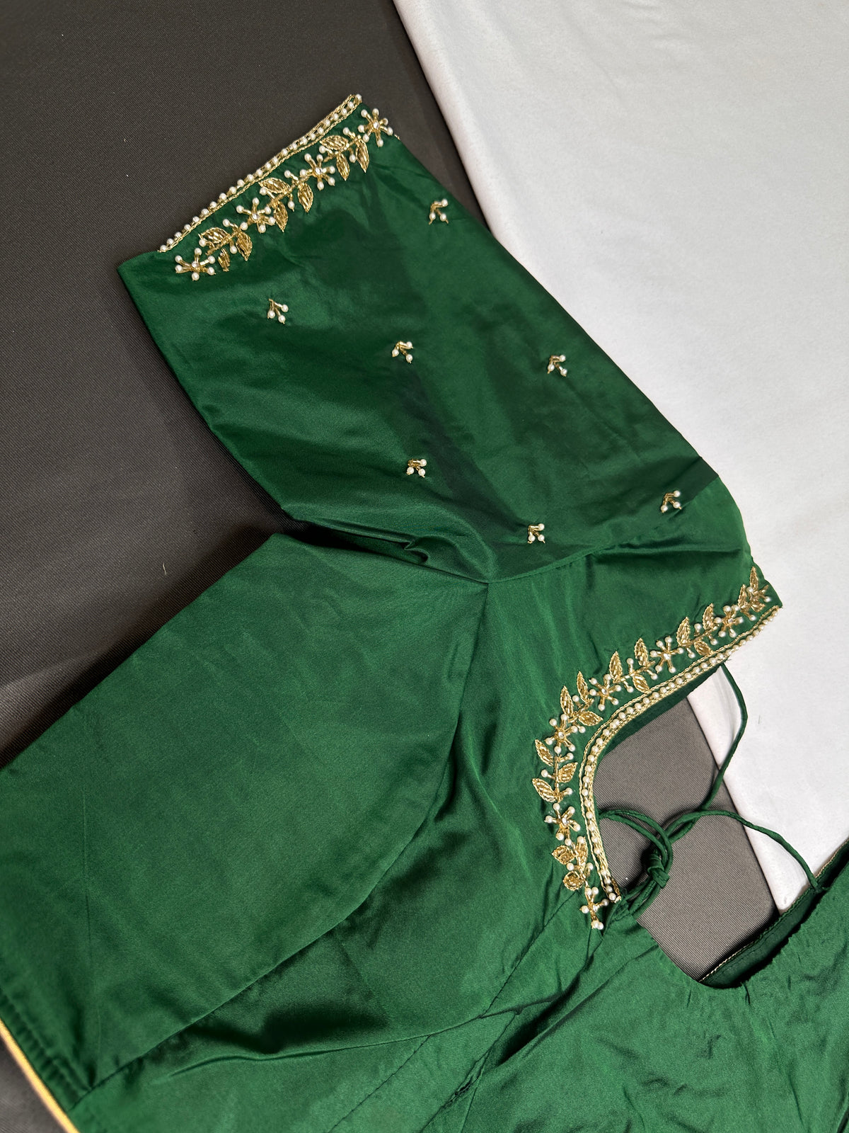 Green Pattu Silk Elegant Maggam Aari Blouse - BL000811