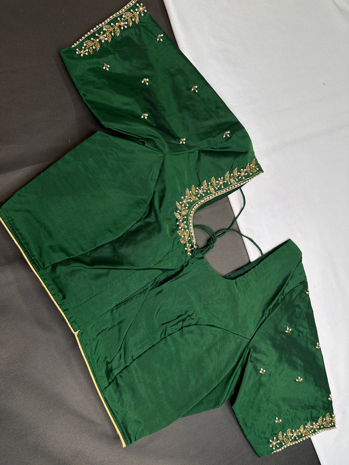 Green Pattu Silk Elegant Maggam Aari Blouse - BL000811