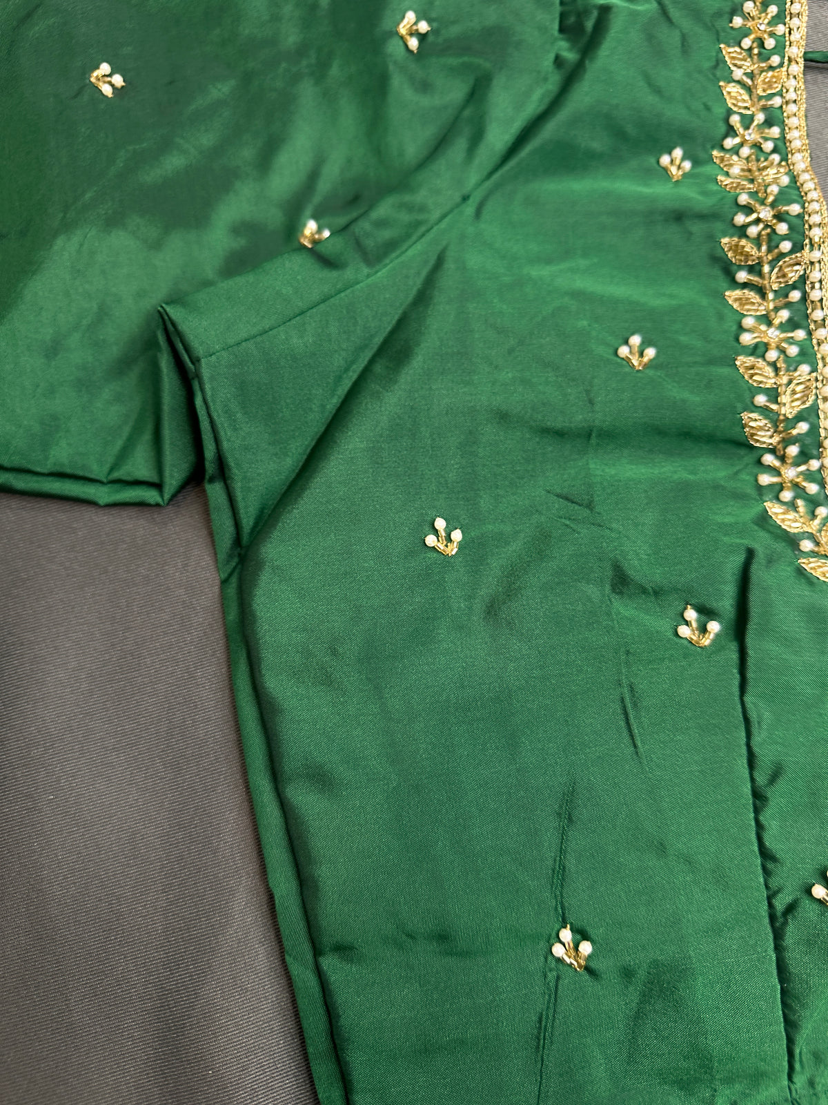 Green Pattu Silk Elegant Maggam Aari Blouse - BL000811