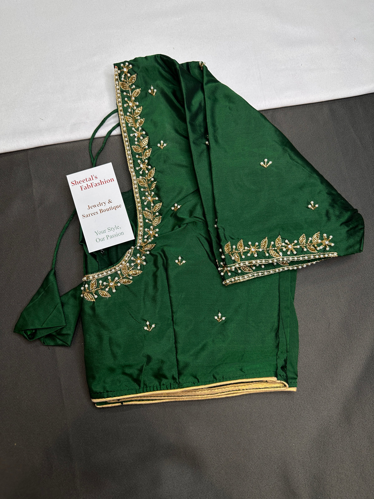 Green Pattu Silk Elegant Maggam Aari Blouse - BL000811