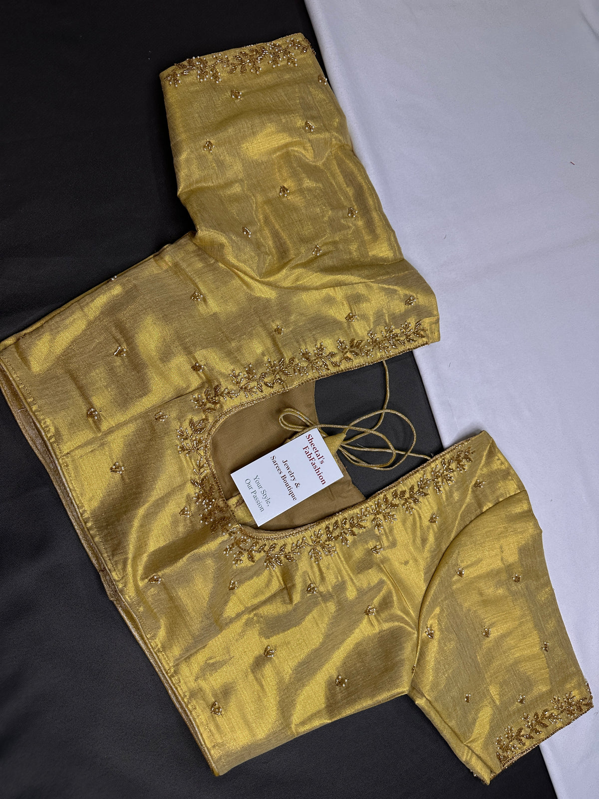 Golden Pattu Silk Elegant Maggam Aari Blouse - BL000812