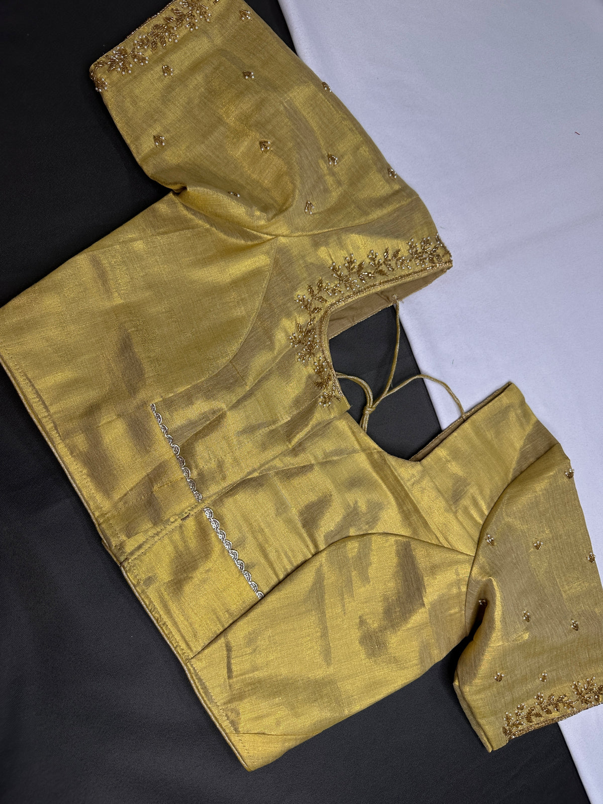 Golden Pattu Silk Elegant Maggam Aari Blouse - BL000812