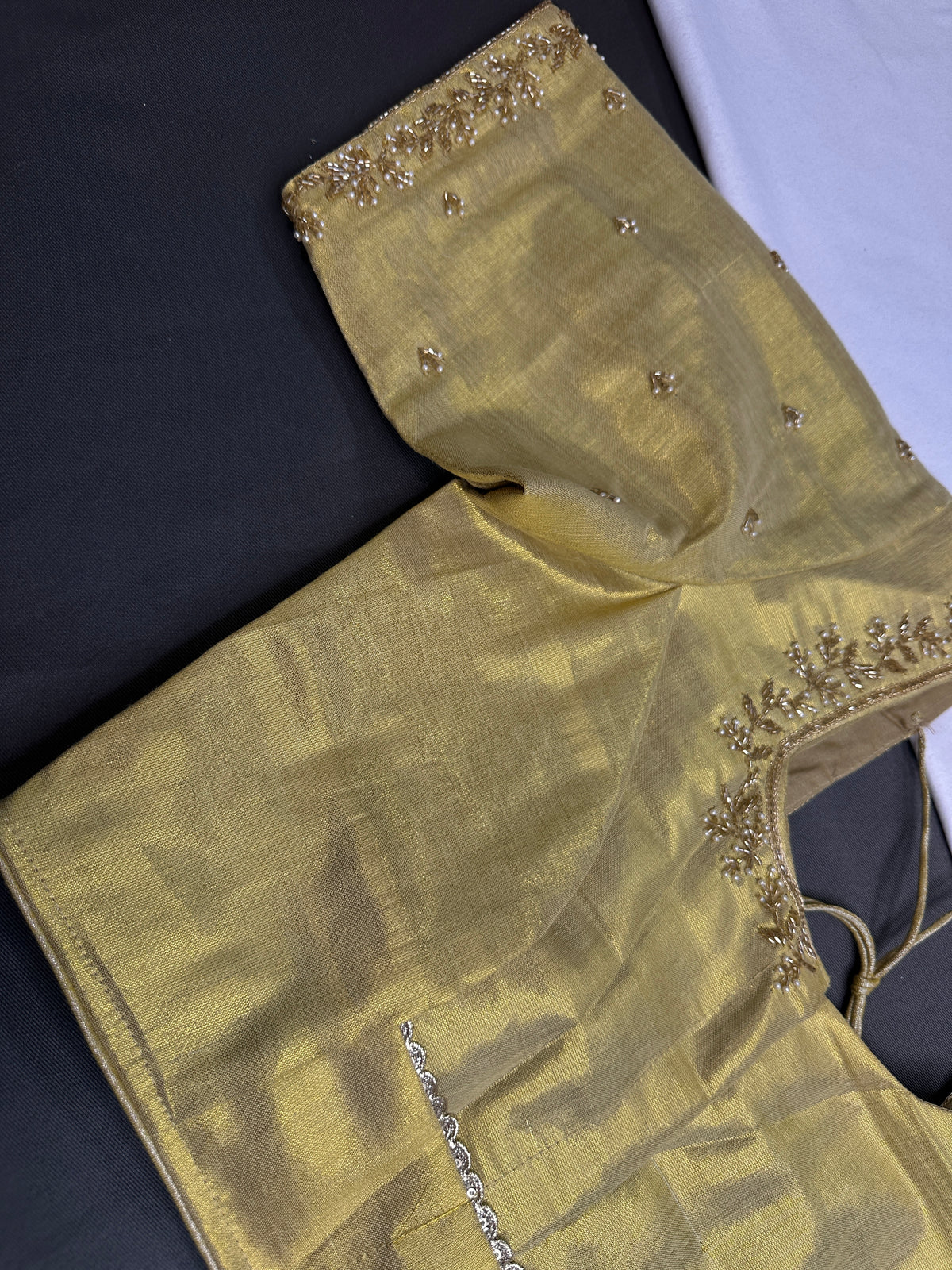 Golden Pattu Silk Elegant Maggam Aari Blouse - BL000812