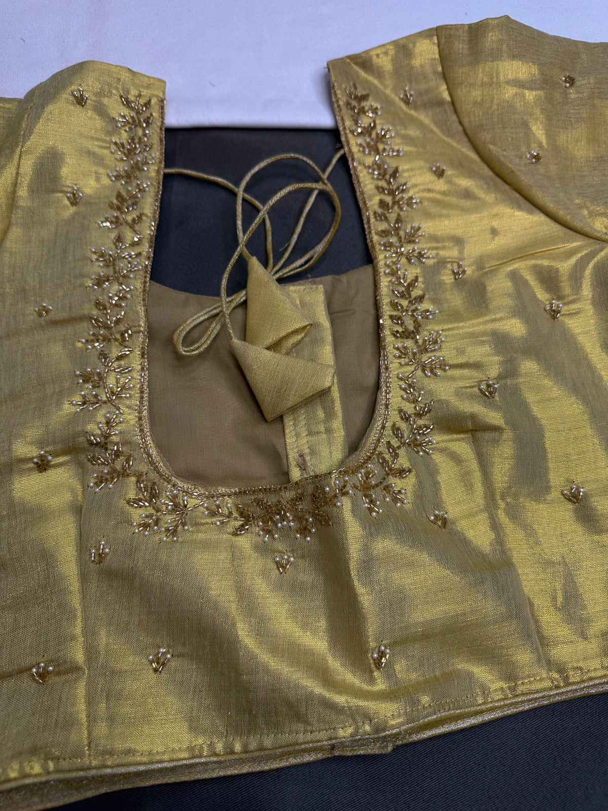 Golden Pattu Silk Elegant Maggam Aari Blouse - BL000812