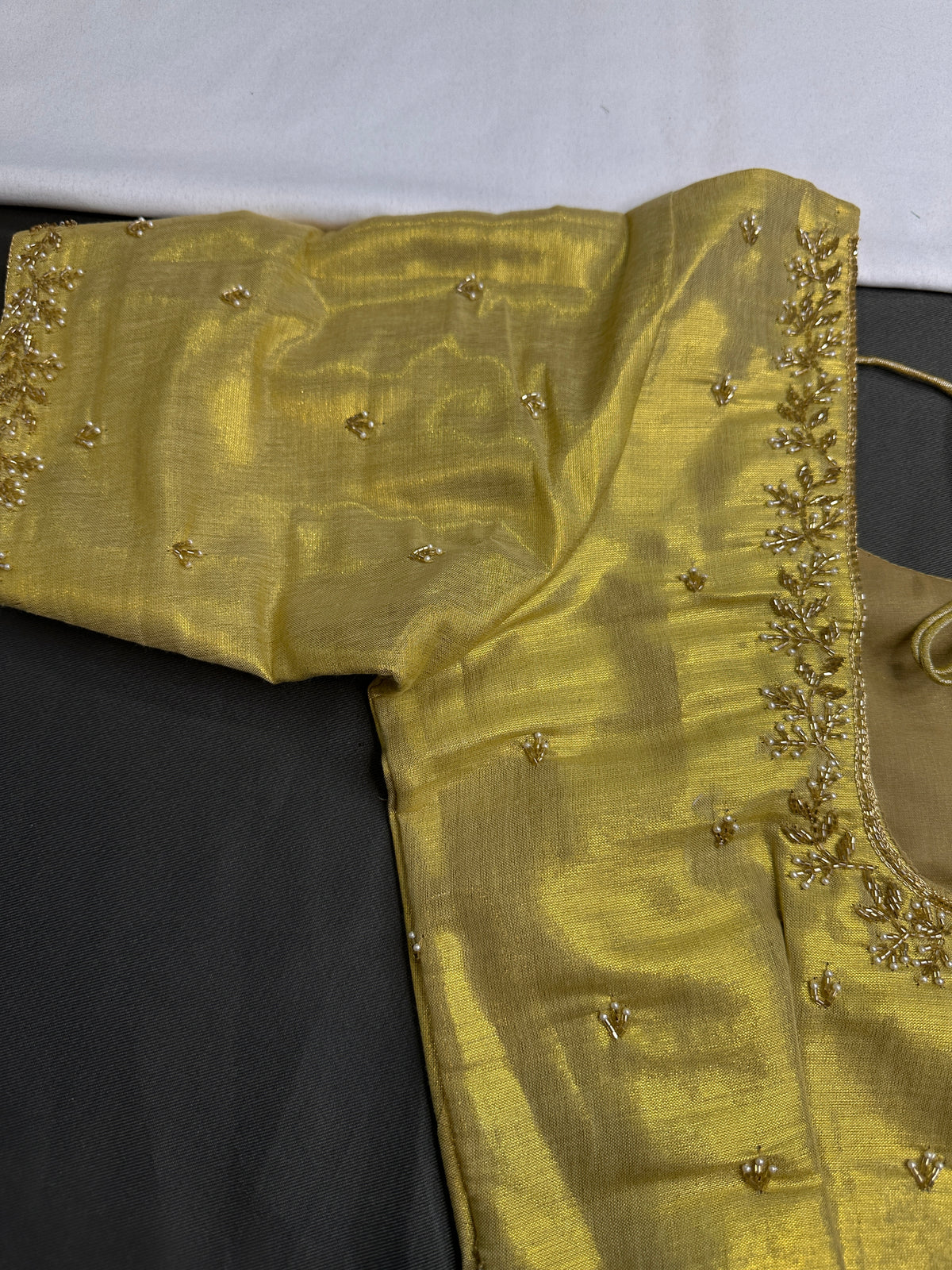 Golden Pattu Silk Elegant Maggam Aari Blouse - BL000812