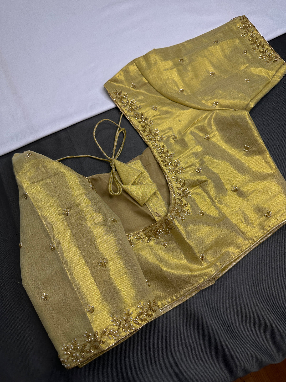 Golden Pattu Silk Elegant Maggam Aari Blouse - BL000812