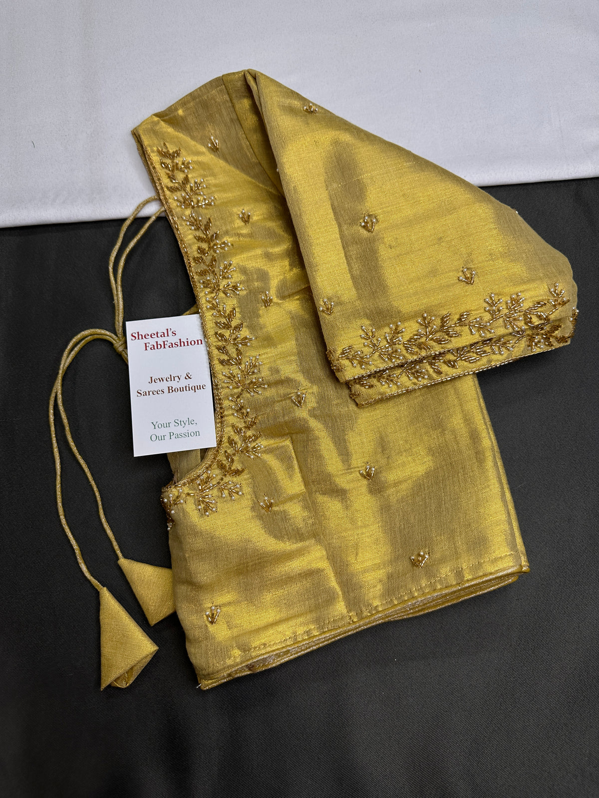 Golden Pattu Silk Elegant Maggam Aari Blouse - BL000812