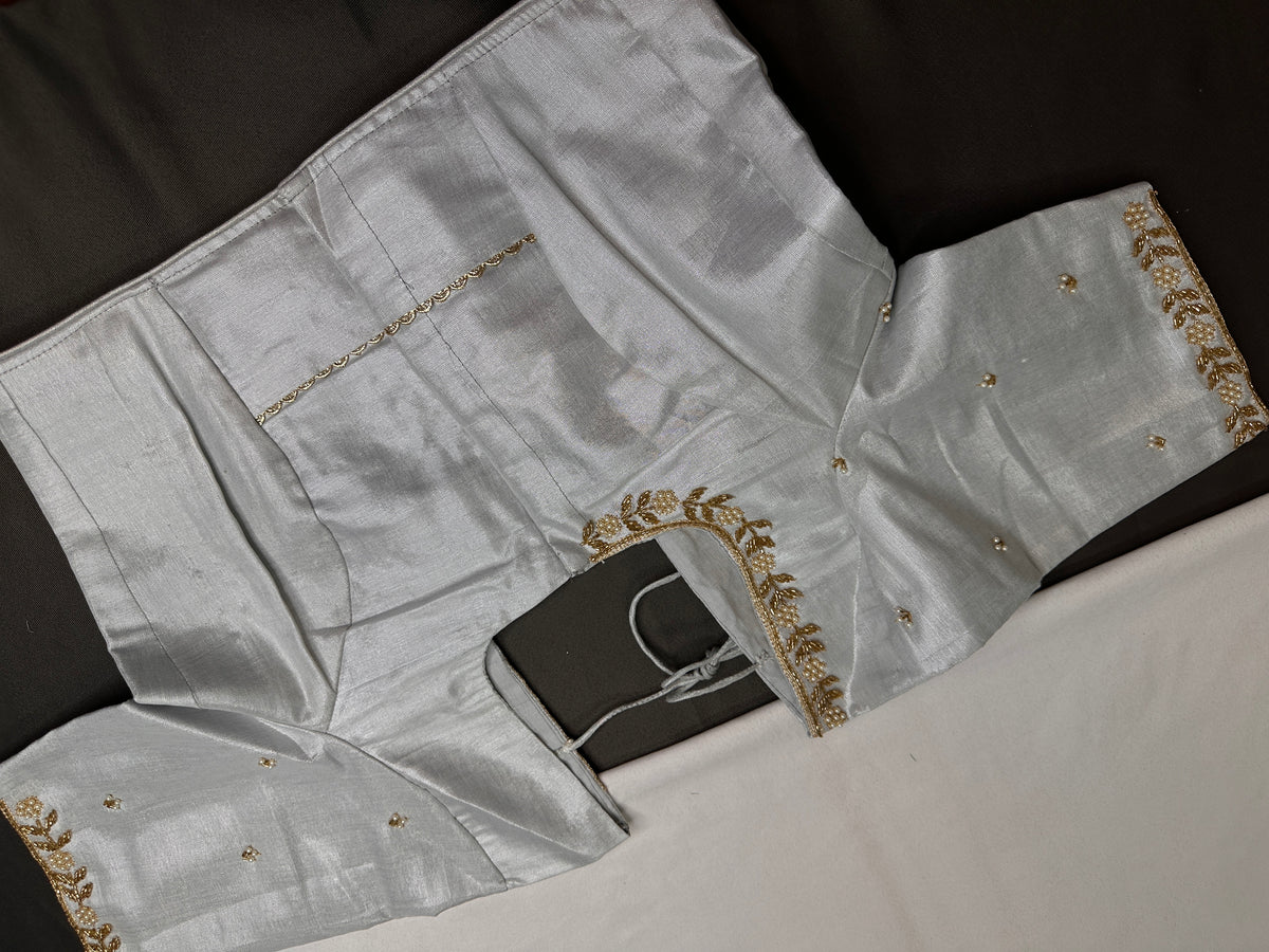 Silver Pattu Silk Elegant Maggam Aari Blouse - BL000813