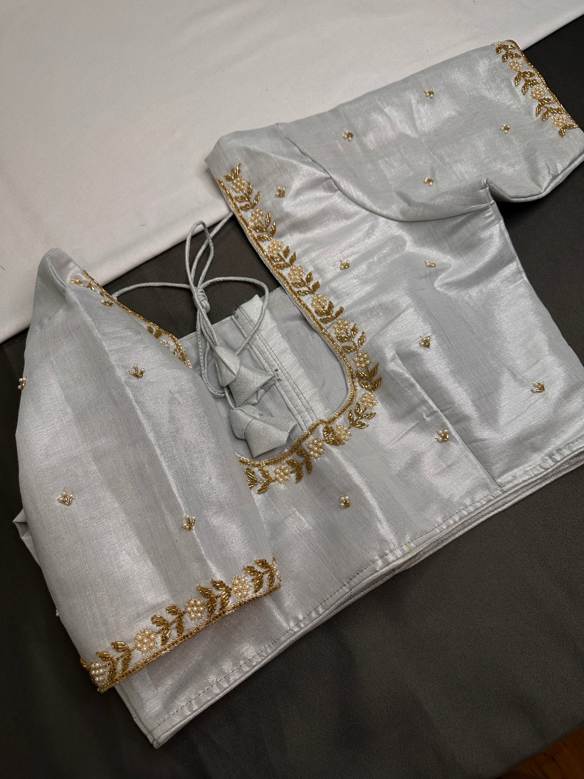 Silver Pattu Silk Elegant Maggam Aari Blouse - BL000813