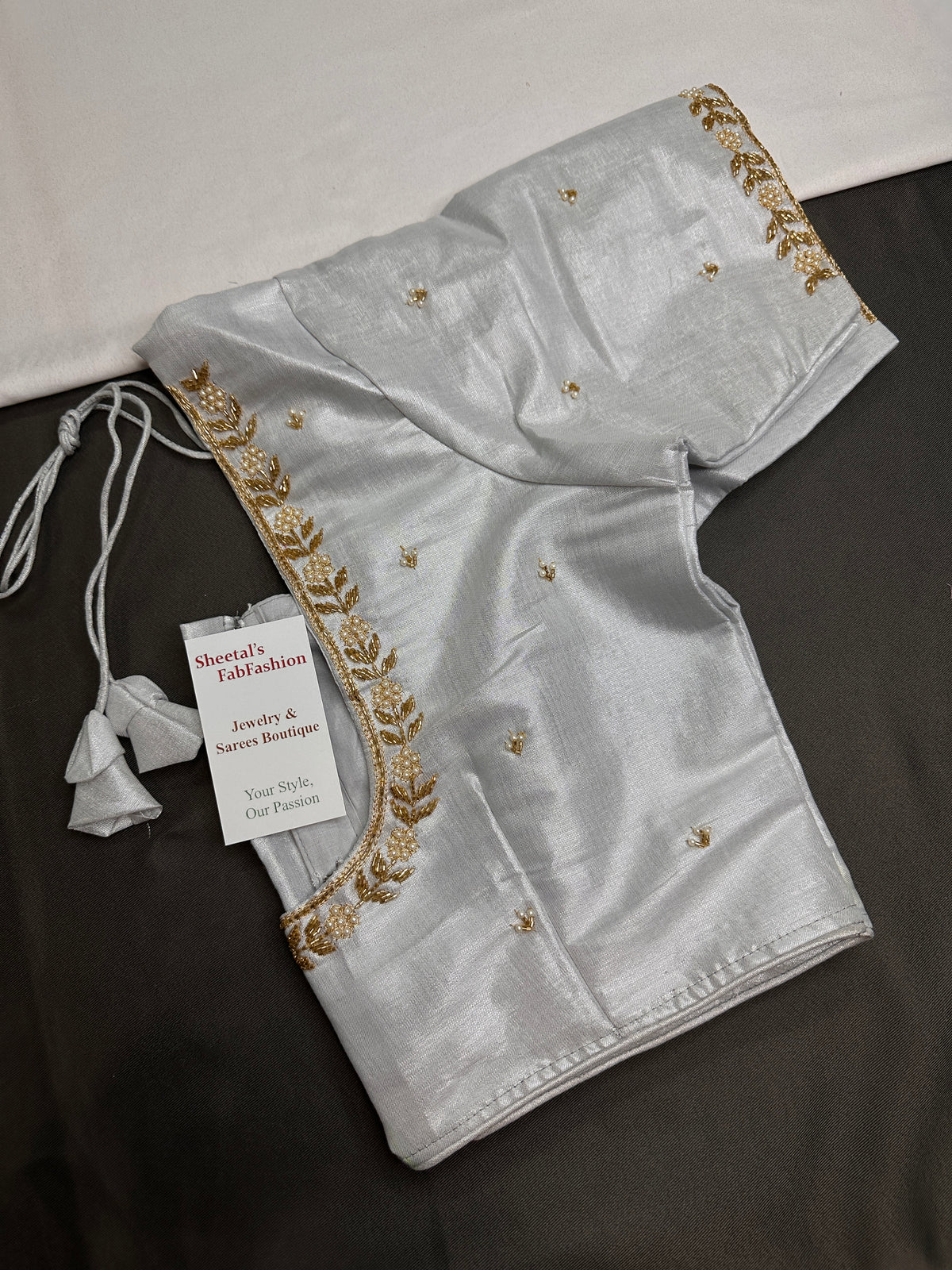 Silver Pattu Silk Elegant Maggam Aari Blouse - BL000813