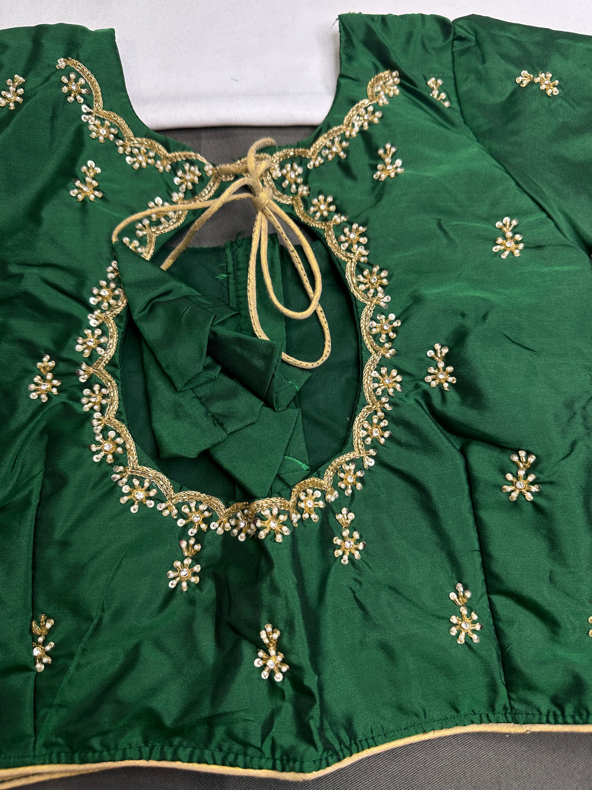 Green Pattu Silk Elegant Maggam Aari Blouse - BL000814