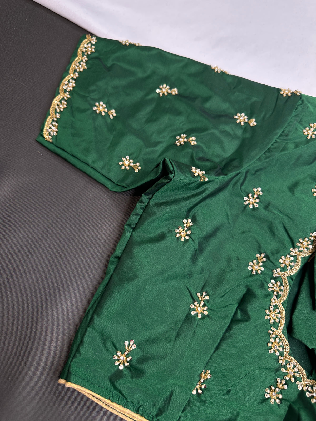 Green Pattu Silk Elegant Maggam Aari Blouse - BL000814