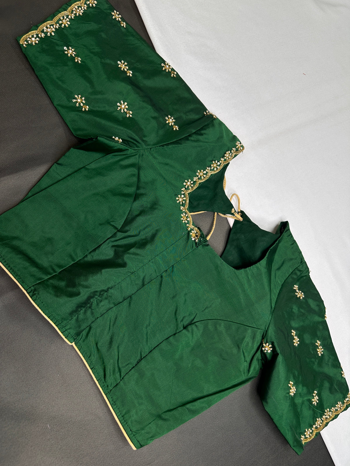 Green Pattu Silk Elegant Maggam Aari Blouse - BL000814