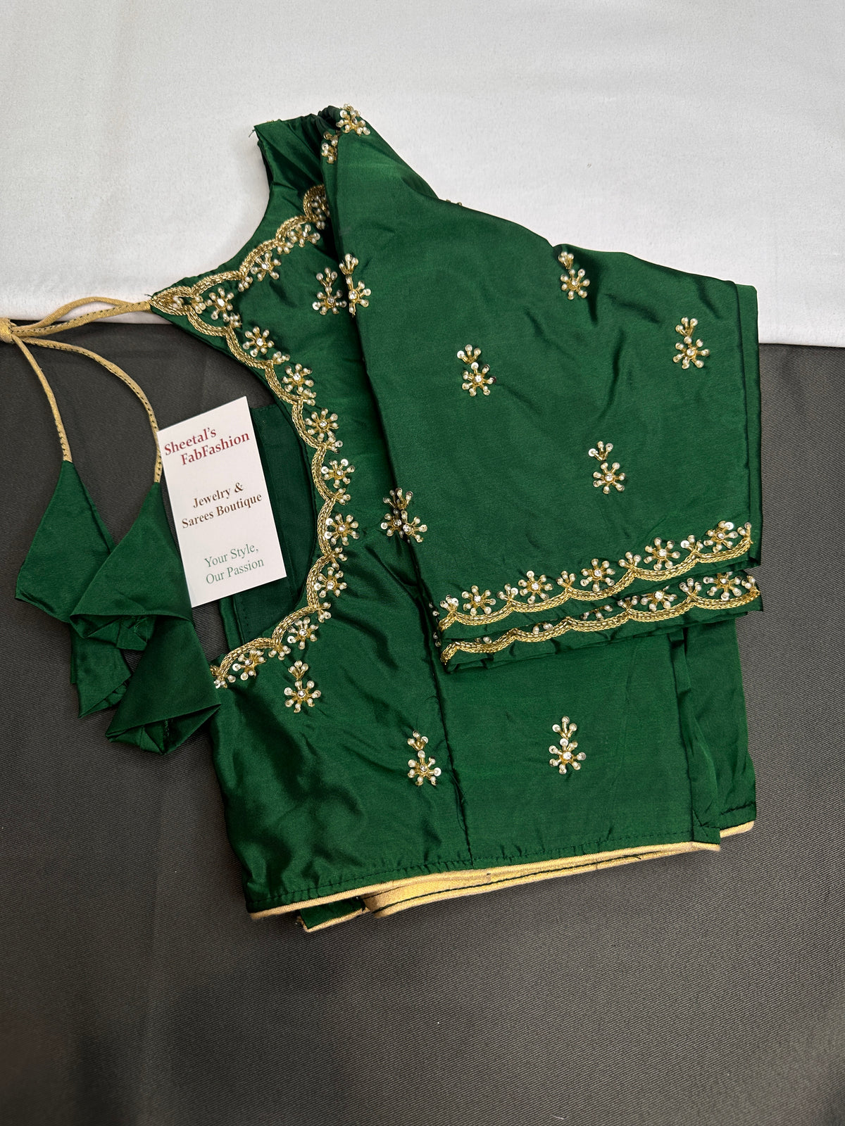 Green Pattu Silk Elegant Maggam Aari Blouse - BL000814