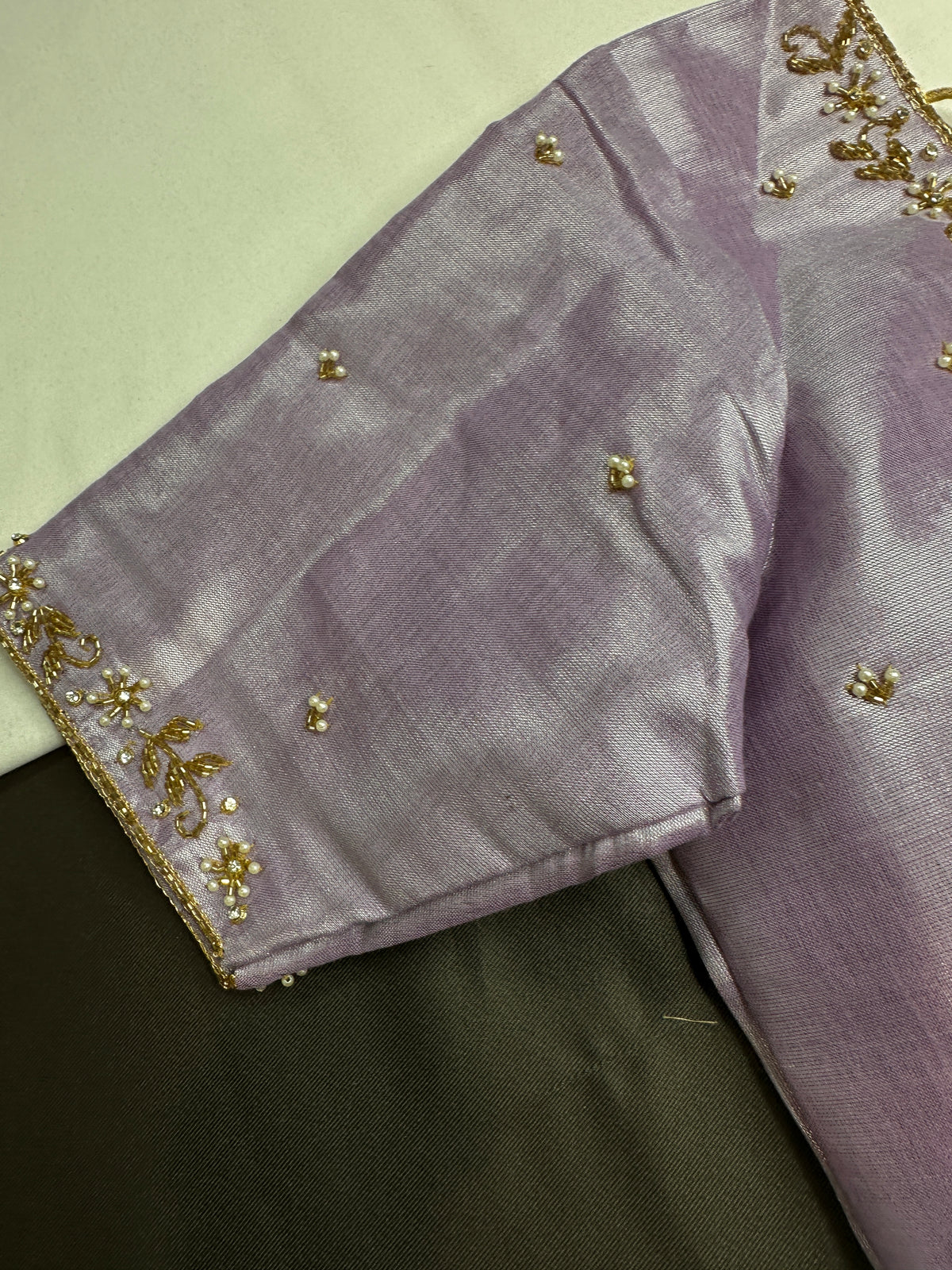 Lavender Purple Pattu Silk Elegant Maggam Aari Blouse - BL000815