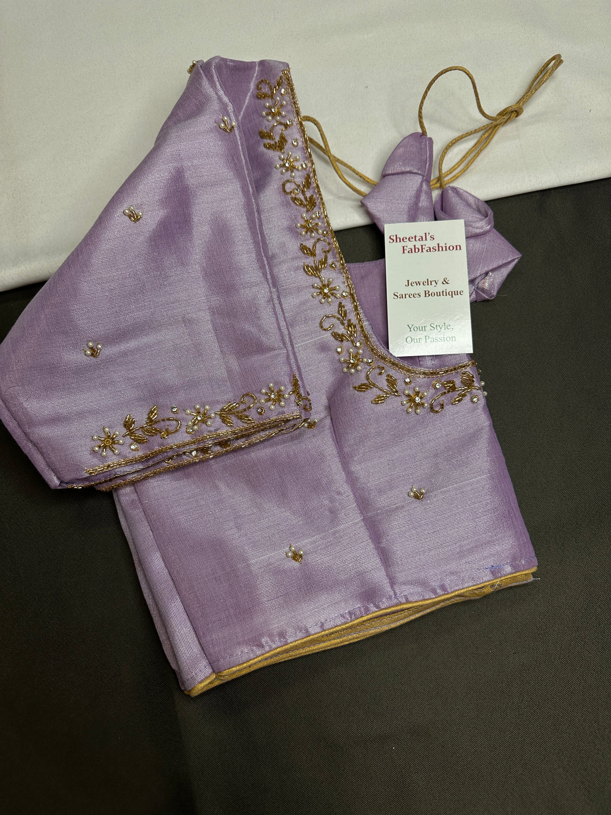 Lavender Purple Pattu Silk Elegant Maggam Aari Blouse - BL000815