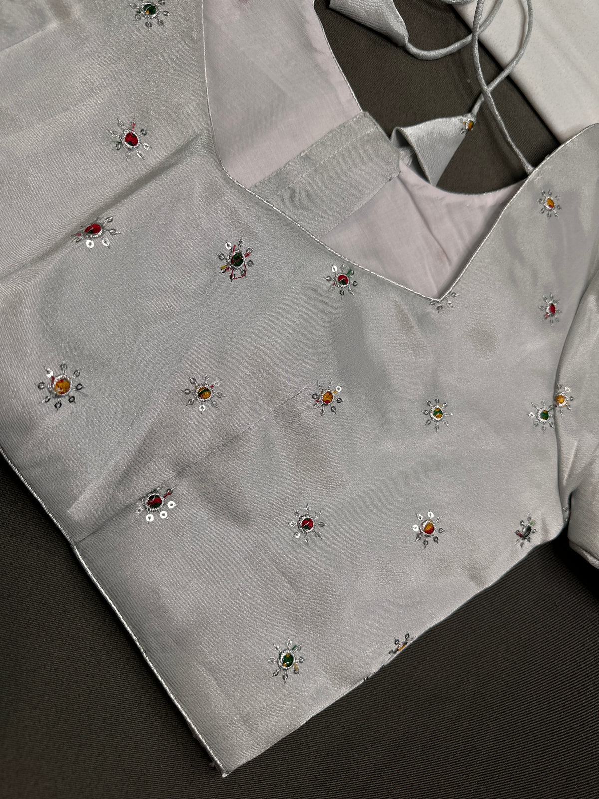 Silver Shinny Silk Blouse - 