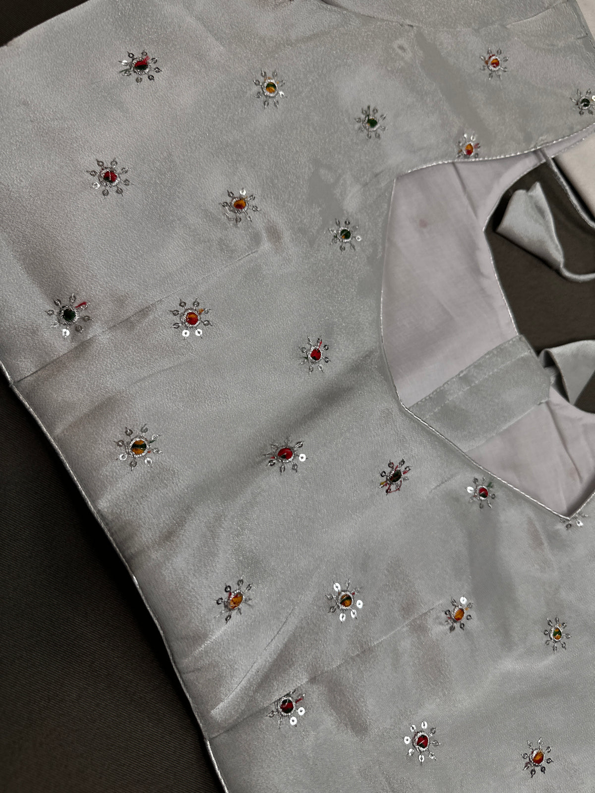 Silver Shinny Silk Blouse - 