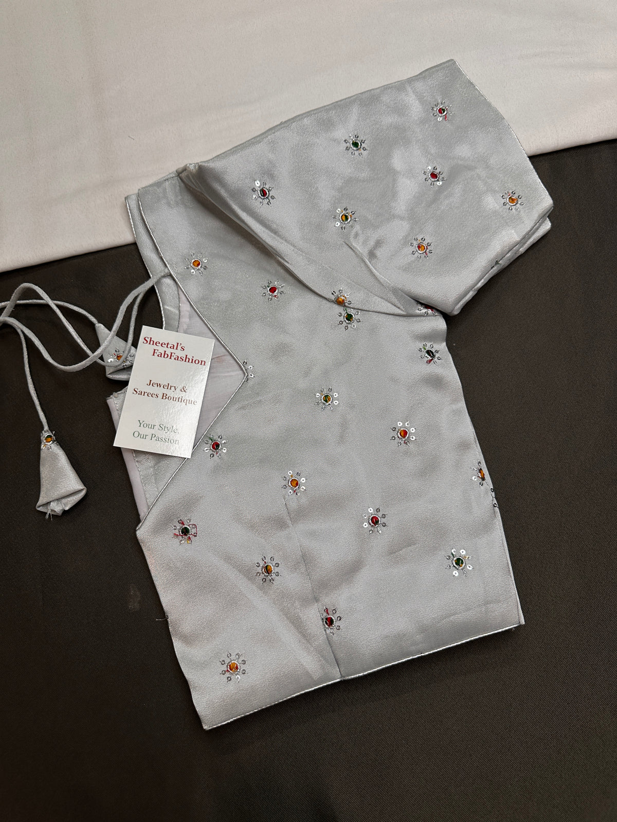 Silver Shinny Silk Blouse - 