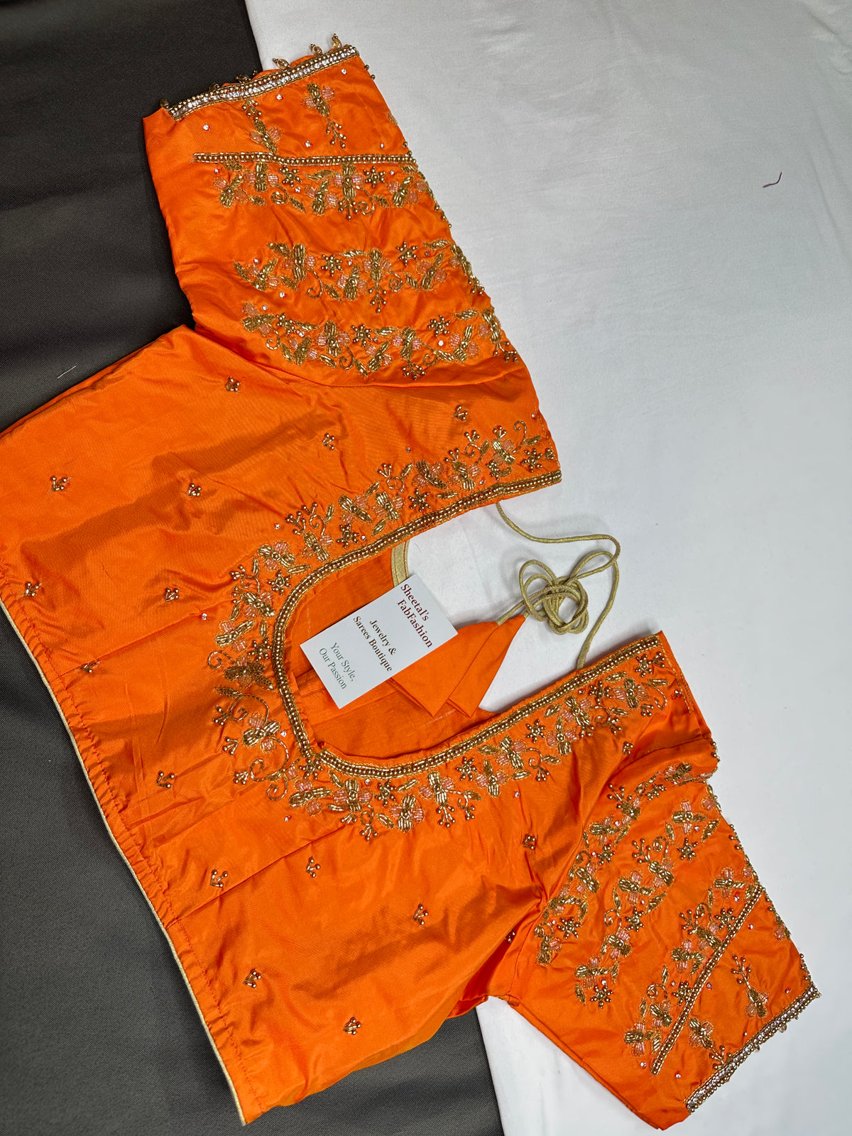 Orange Maggam Work Silk Blouse - 