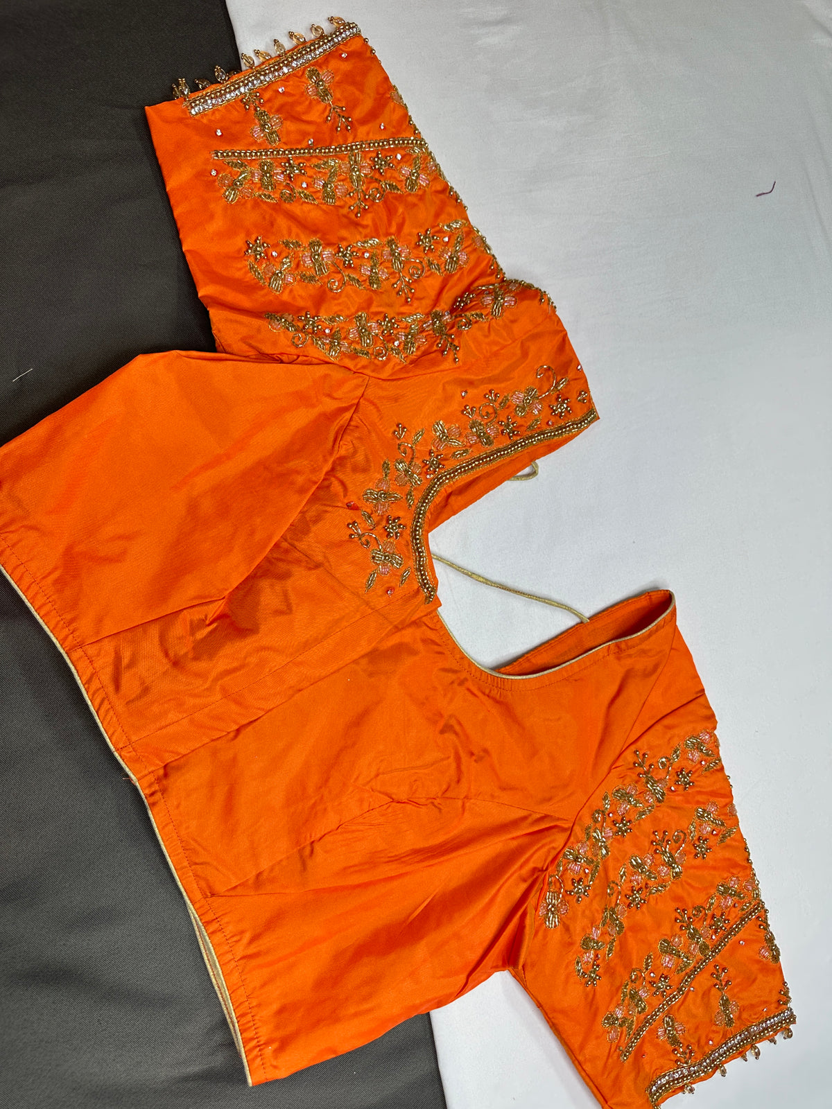 Orange Maggam Work Silk Blouse - 