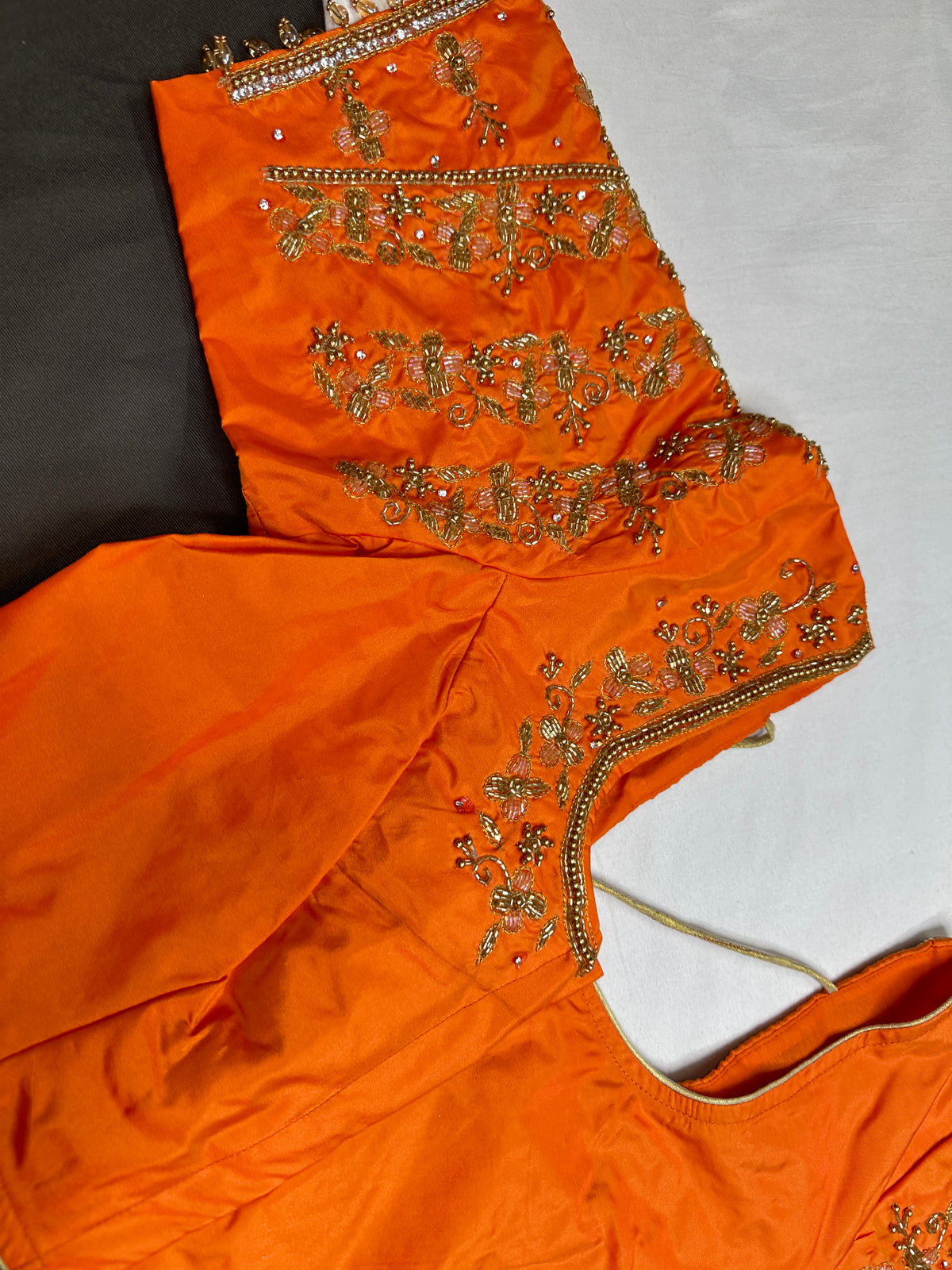 Orange Maggam Work Silk Blouse - 