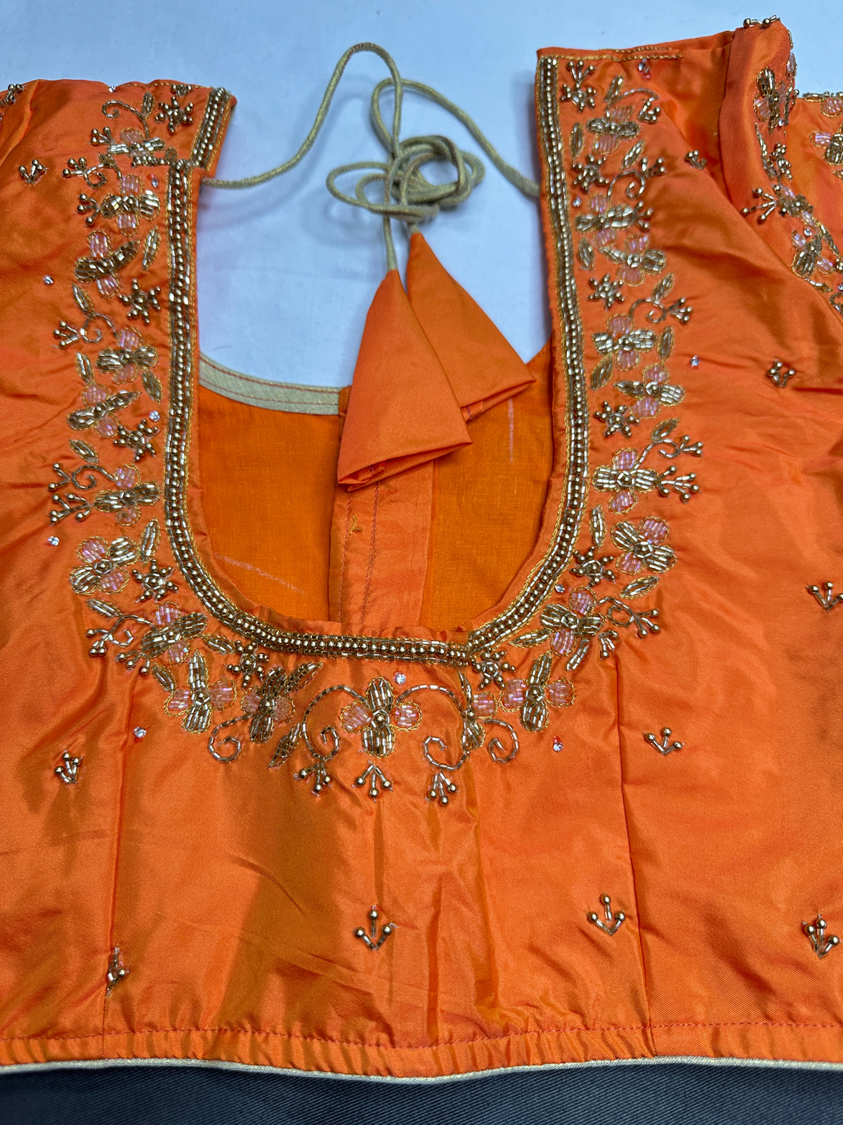 Orange Maggam Work Silk Blouse - 