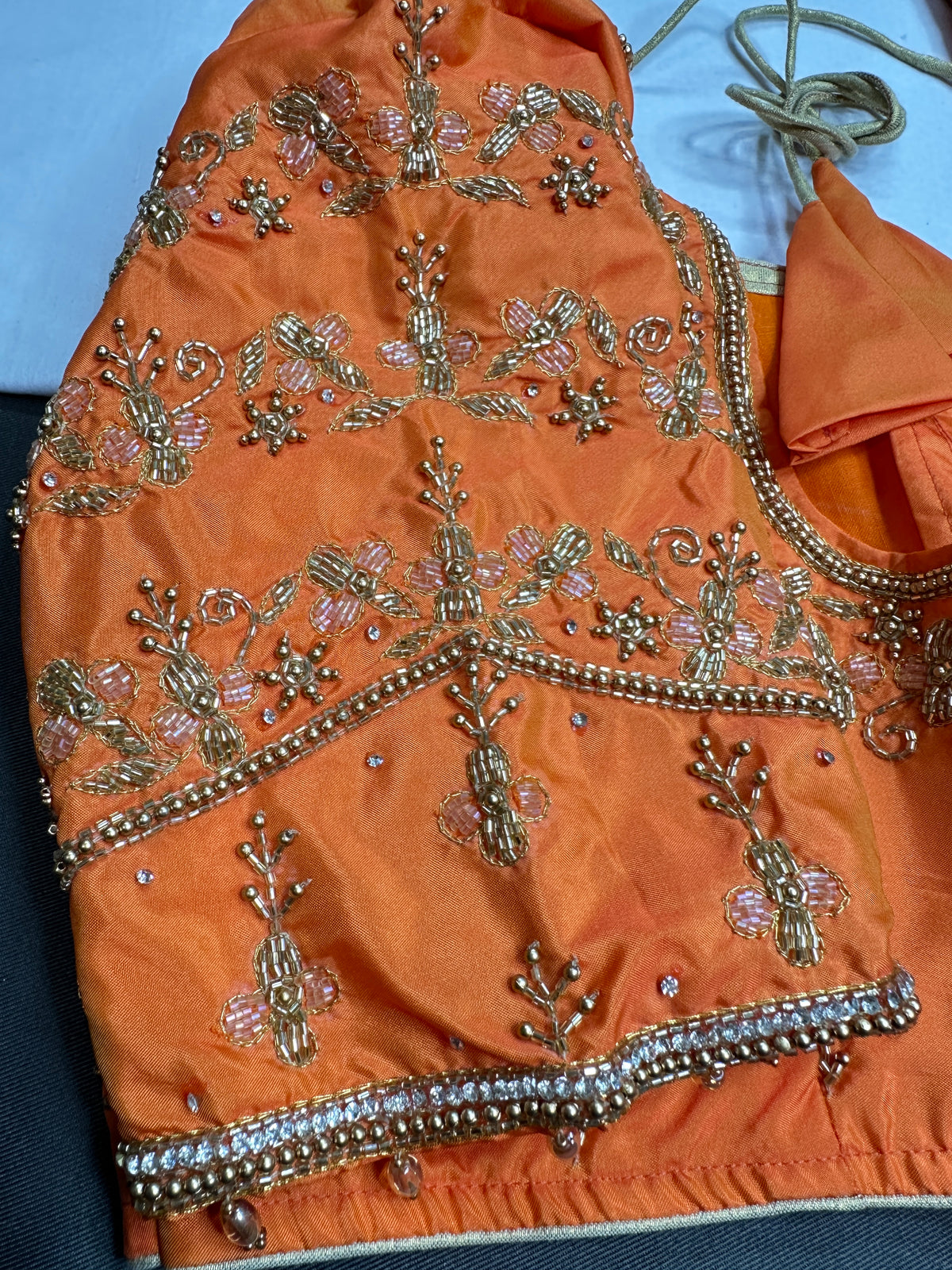 Orange Maggam Work Silk Blouse - 