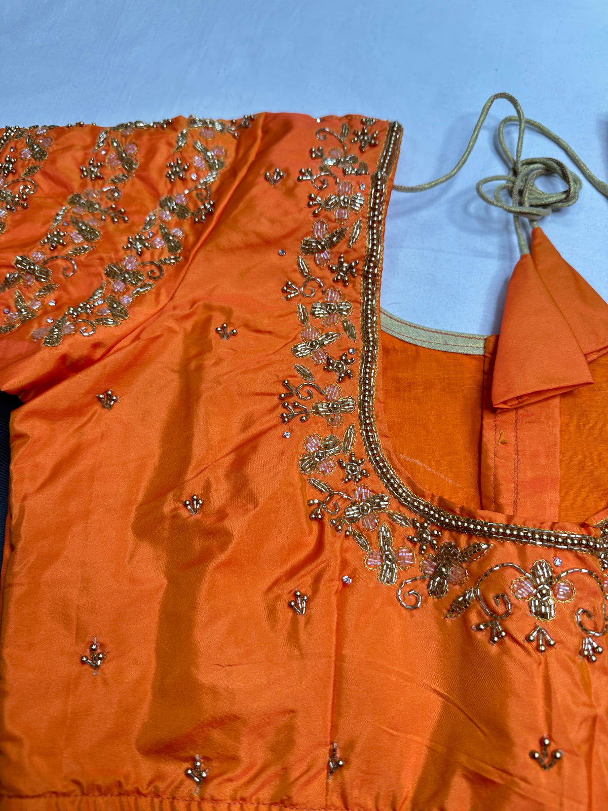Orange Maggam Work Silk Blouse - 