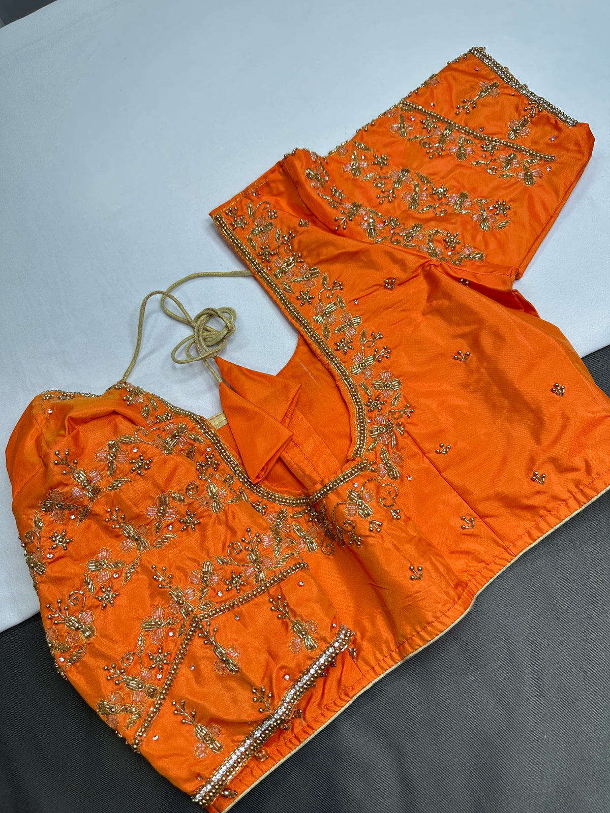 Orange Maggam Work Silk Blouse - 