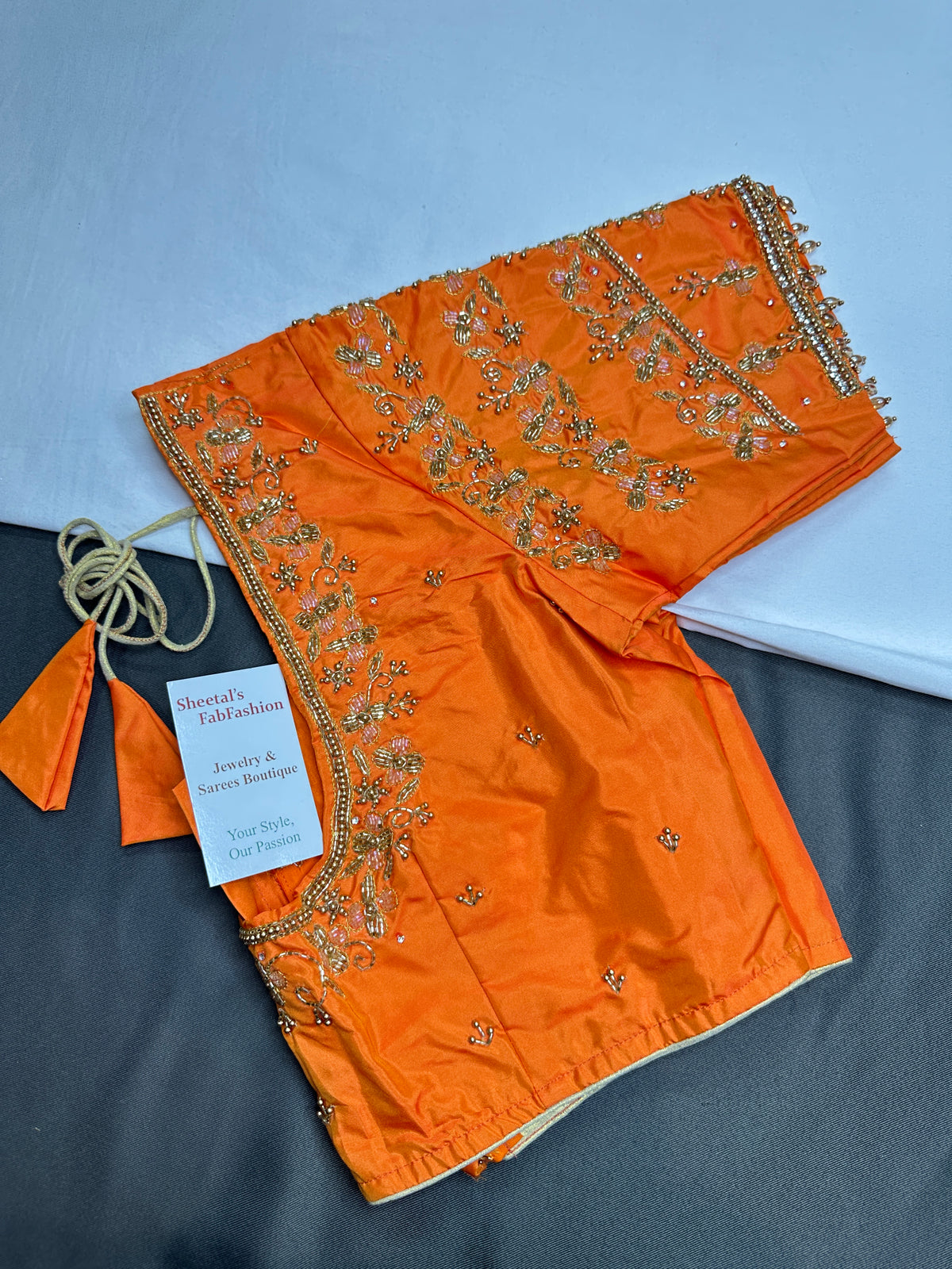 Orange Maggam Work Silk Blouse - 