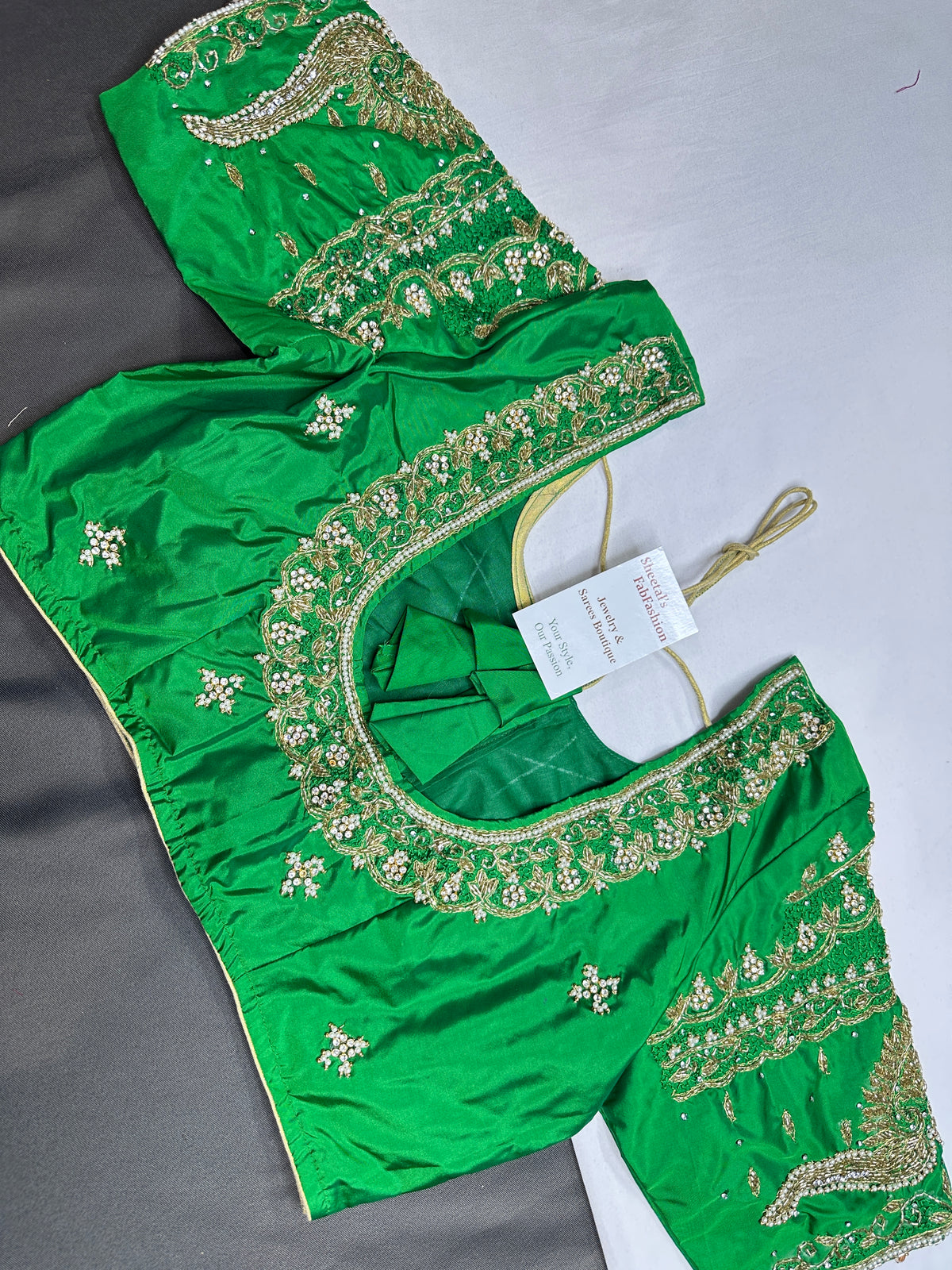 Green Maggam Work Silk Blouse - 