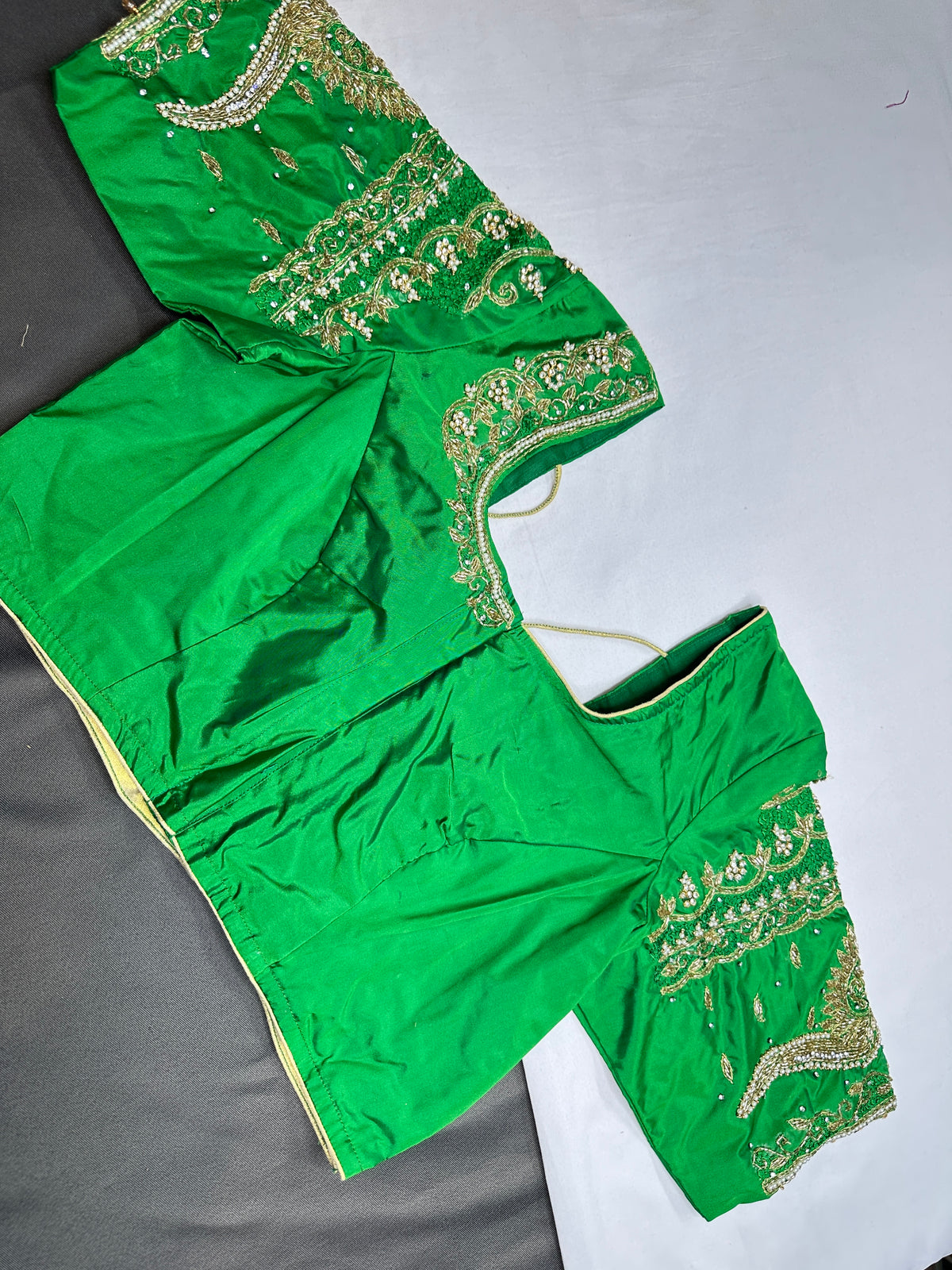 Green Maggam Work Silk Blouse - 